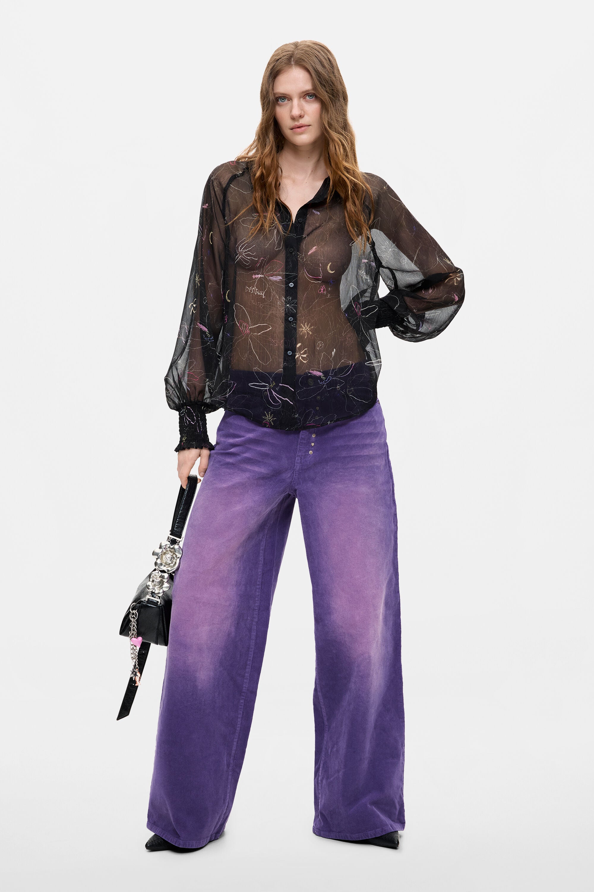 Desigual- Sheer Floral Blouse in Black