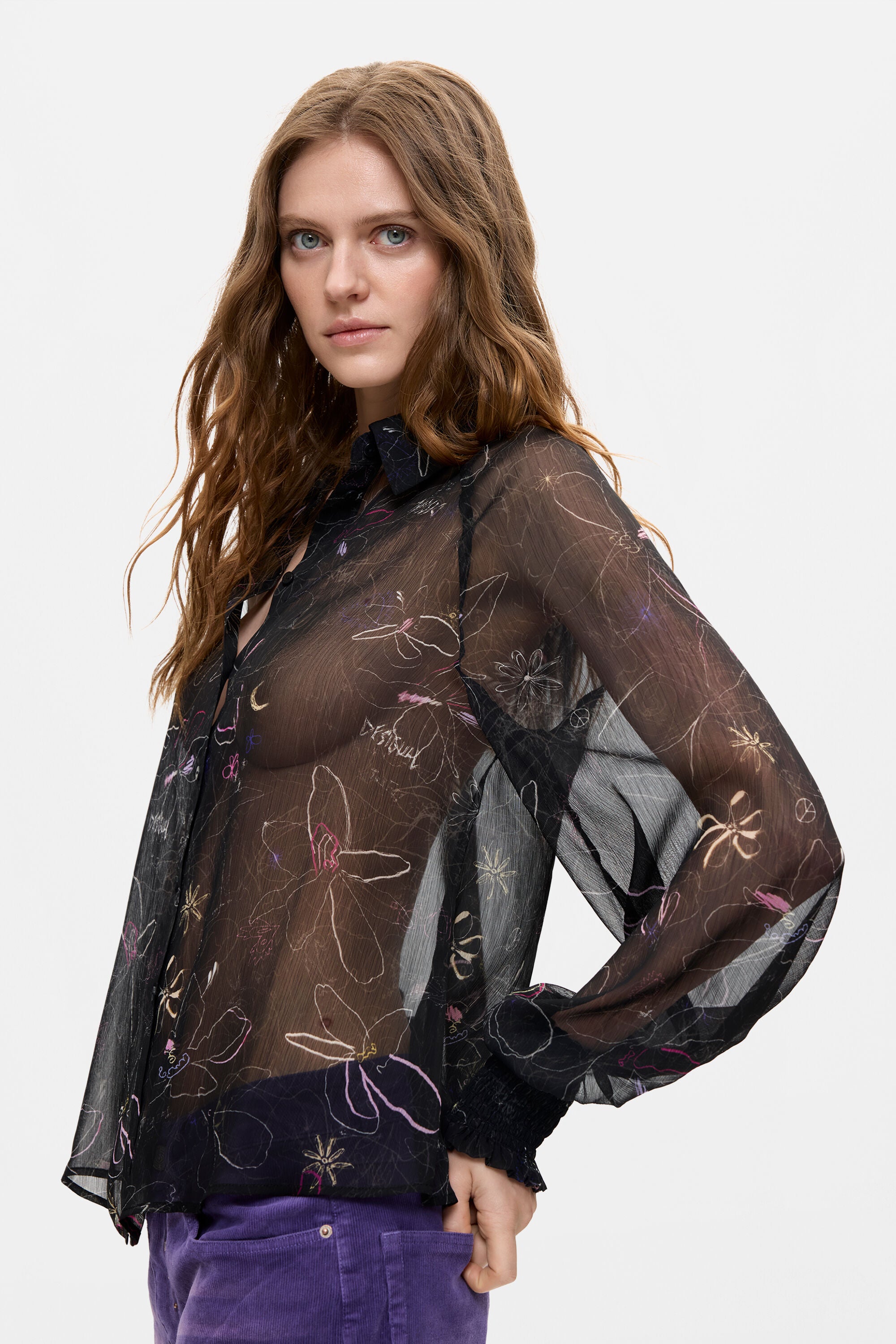 Desigual- Sheer Floral Blouse in Black