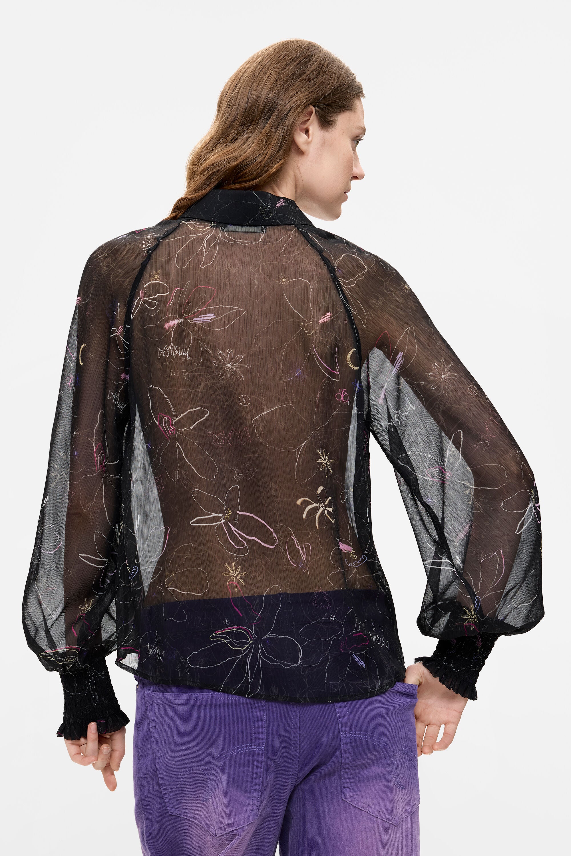 Desigual- Sheer Floral Blouse in Black