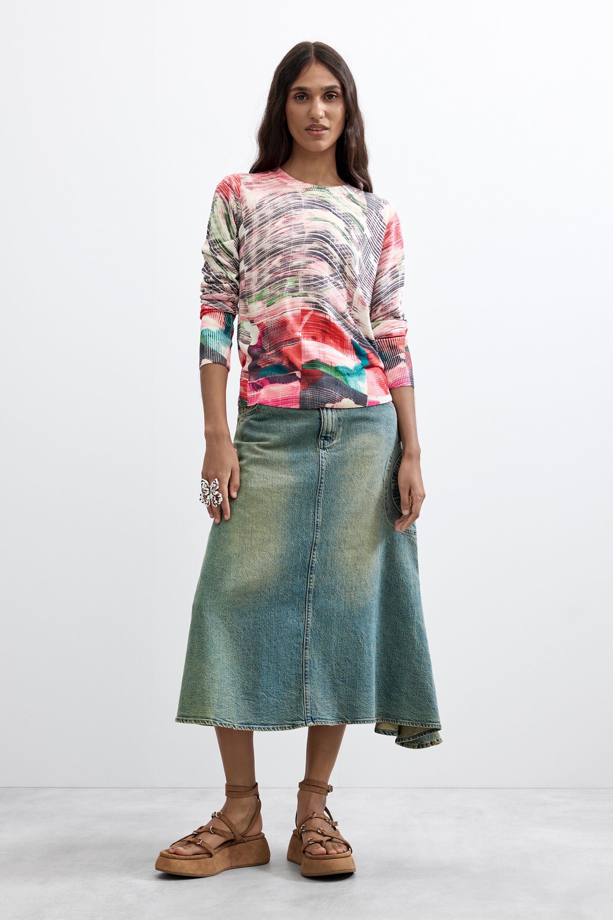 Desigual- Thin Printed Sweater in Pink