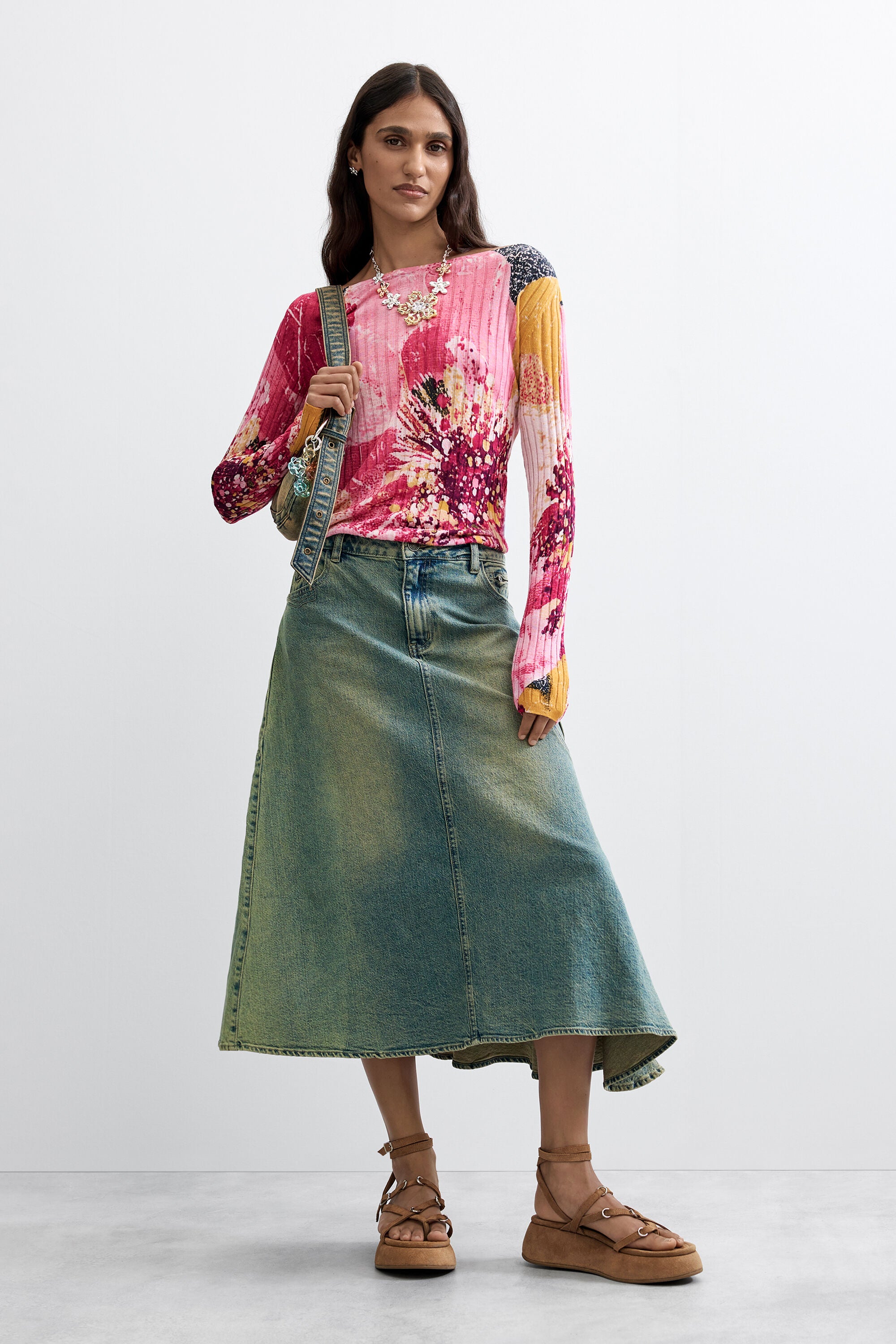 Desigual- Floral Printed Sweater in Pink