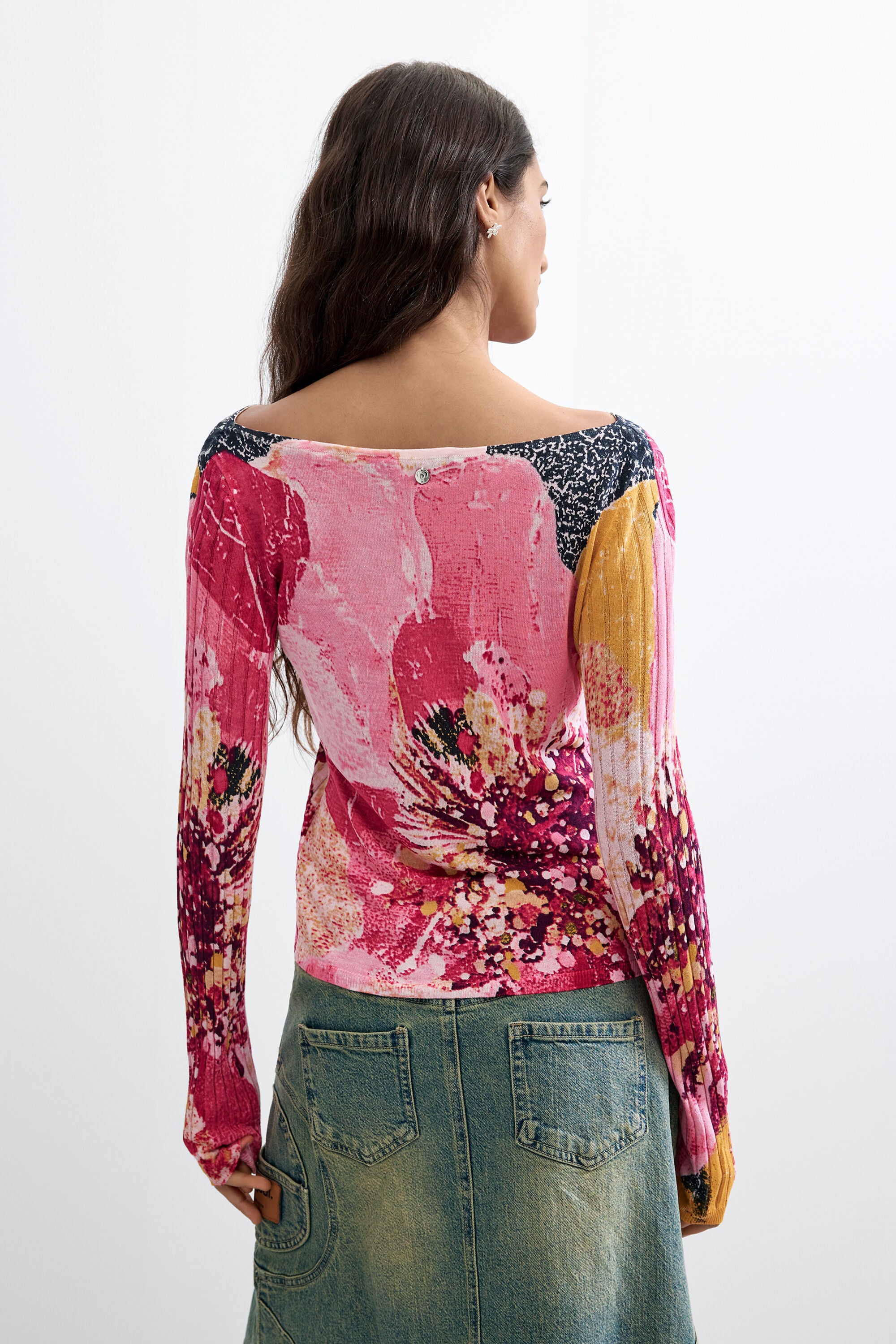 Desigual- Floral Printed Sweater in Pink
