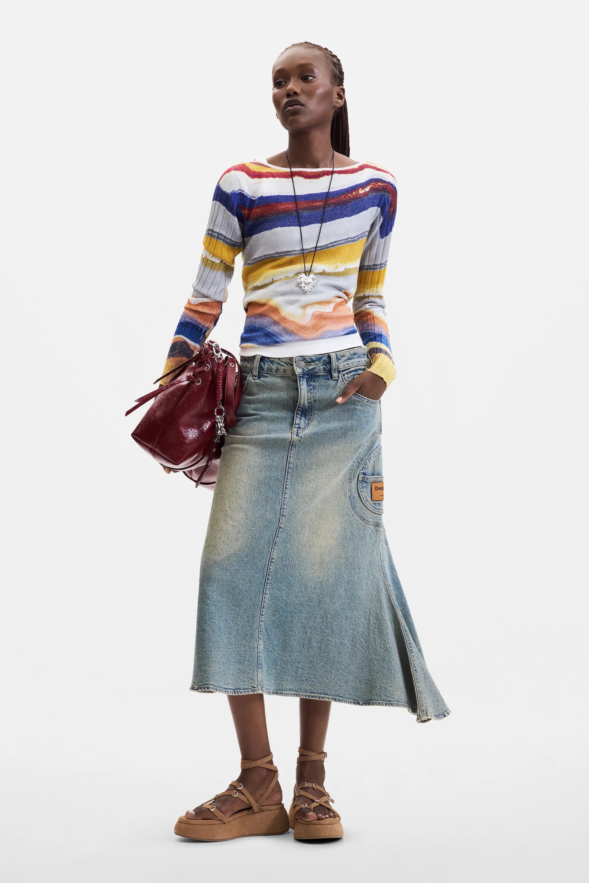 Desigual- Printed Knit Sweater in Stick Blue