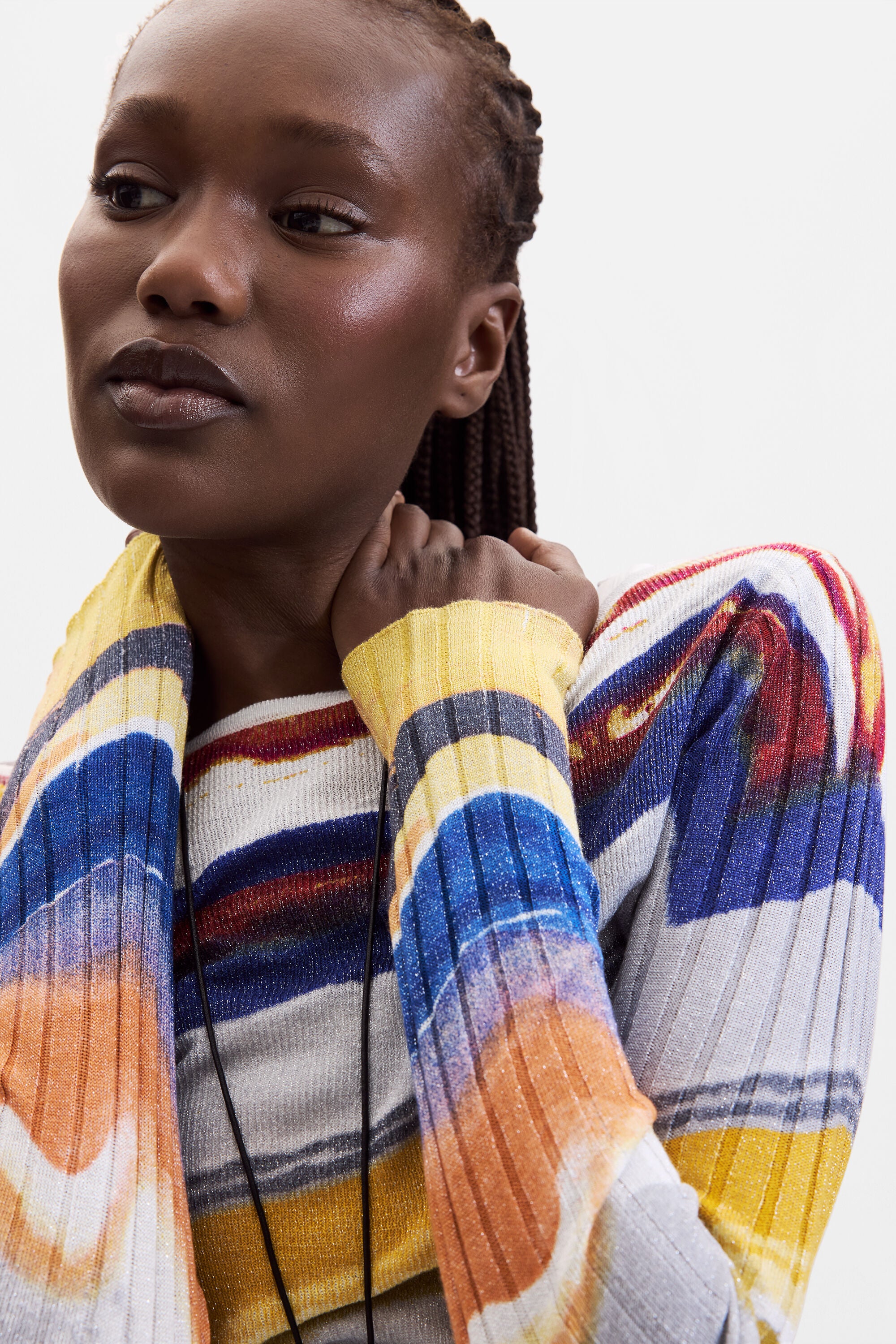 Desigual- Printed Knit Sweater in Stick Blue