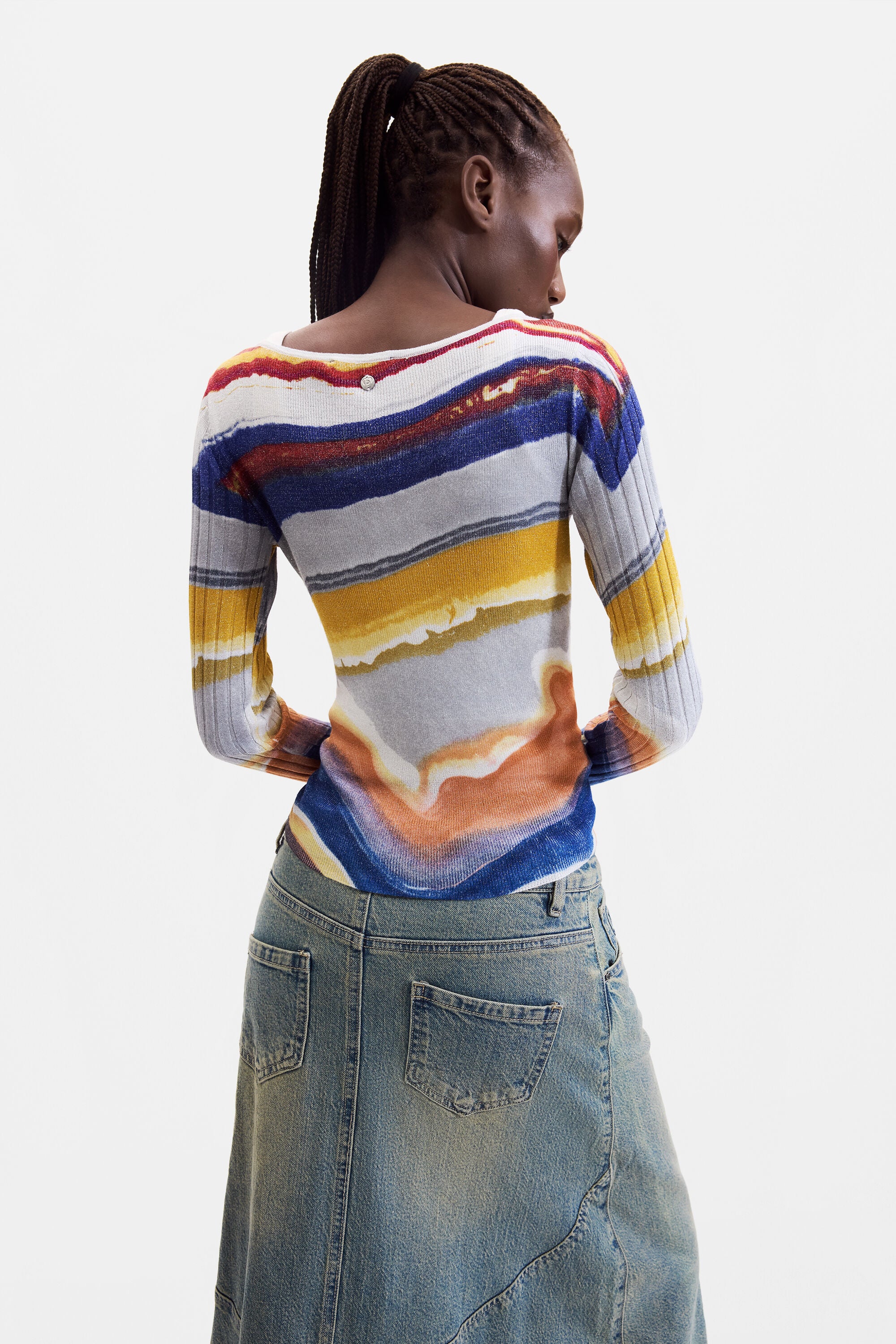 Desigual- Printed Knit Sweater in Stick Blue