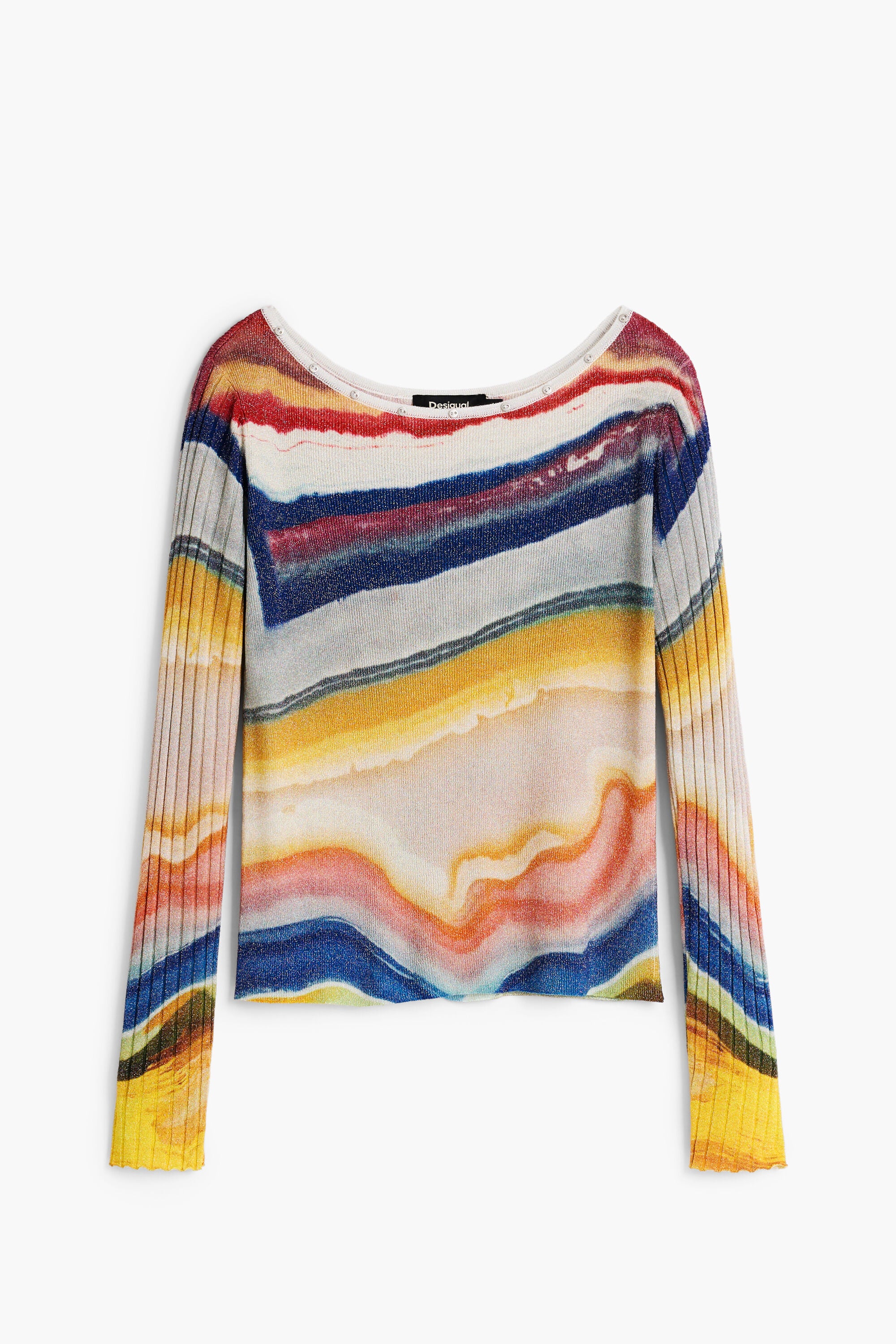 Desigual- Printed Knit Sweater in Stick Blue