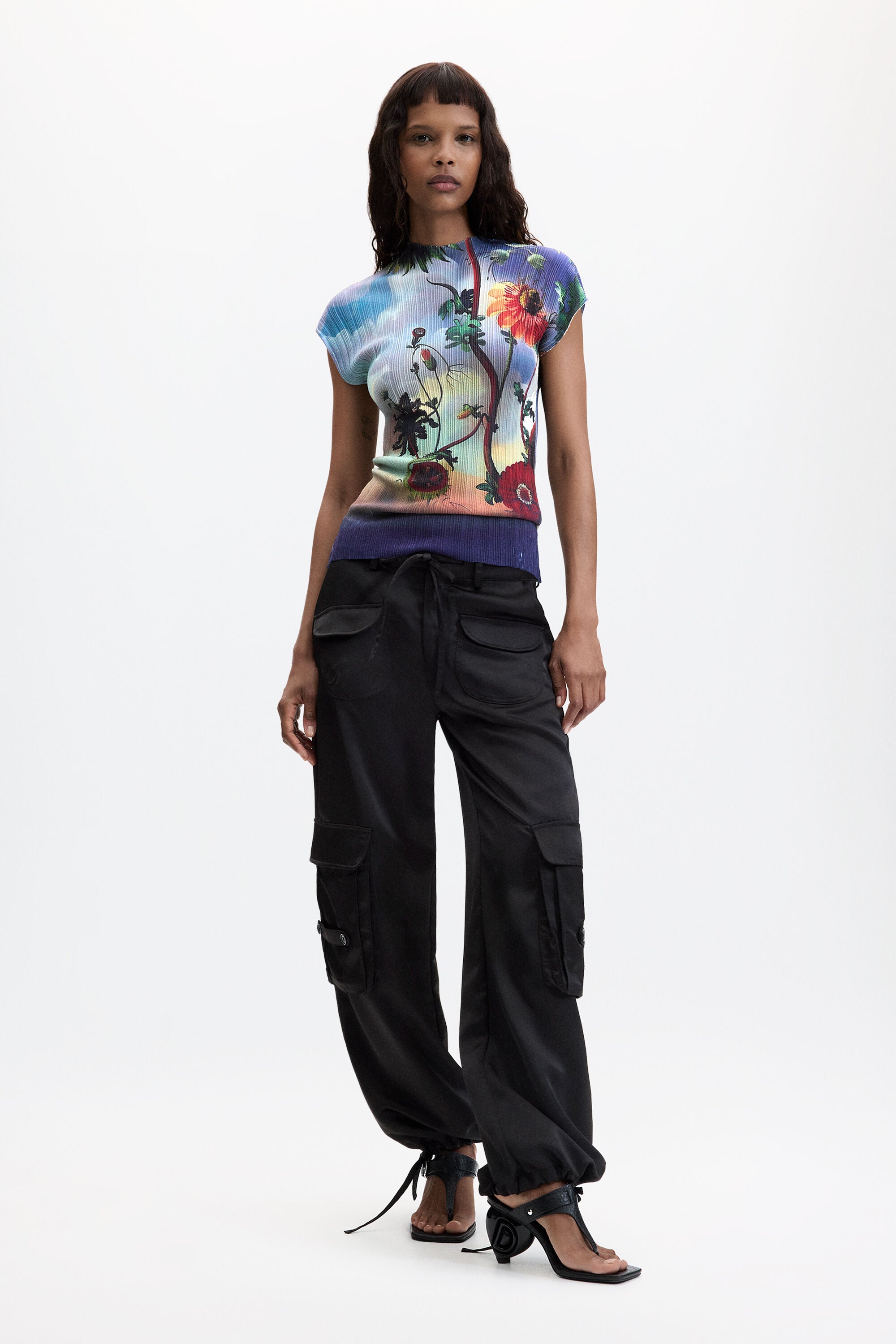 Desigual- Printed Ribbed T-shirt in Midnight Blue