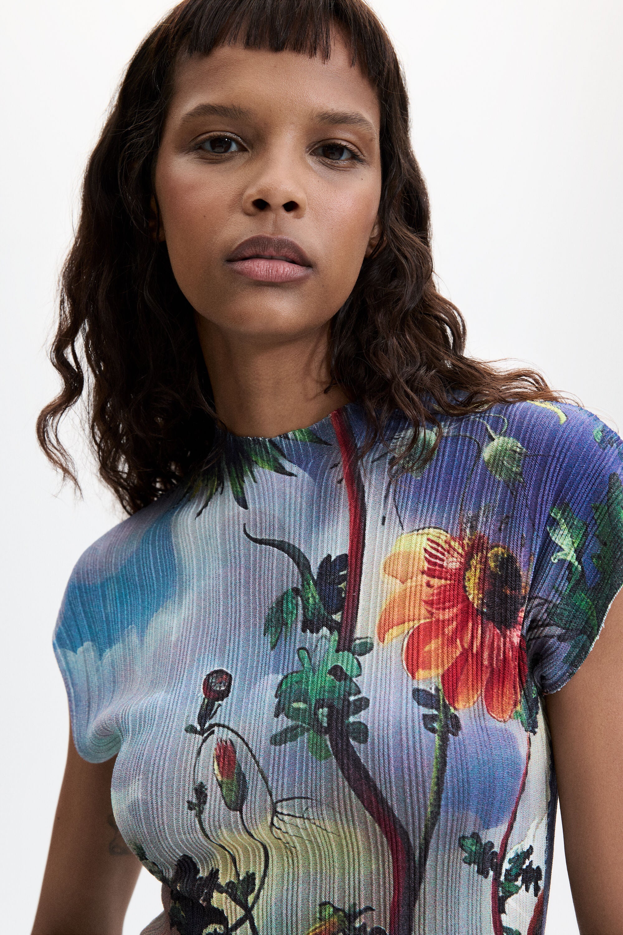 Desigual- Printed Ribbed T-shirt in Midnight Blue