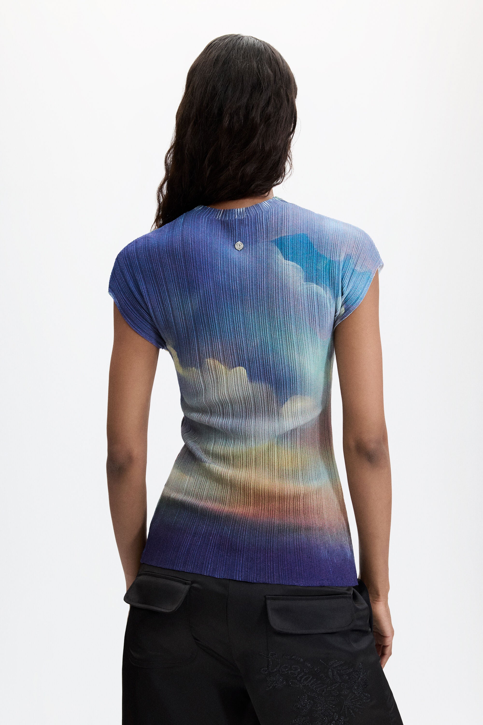 Desigual- Printed Ribbed T-shirt in Midnight Blue