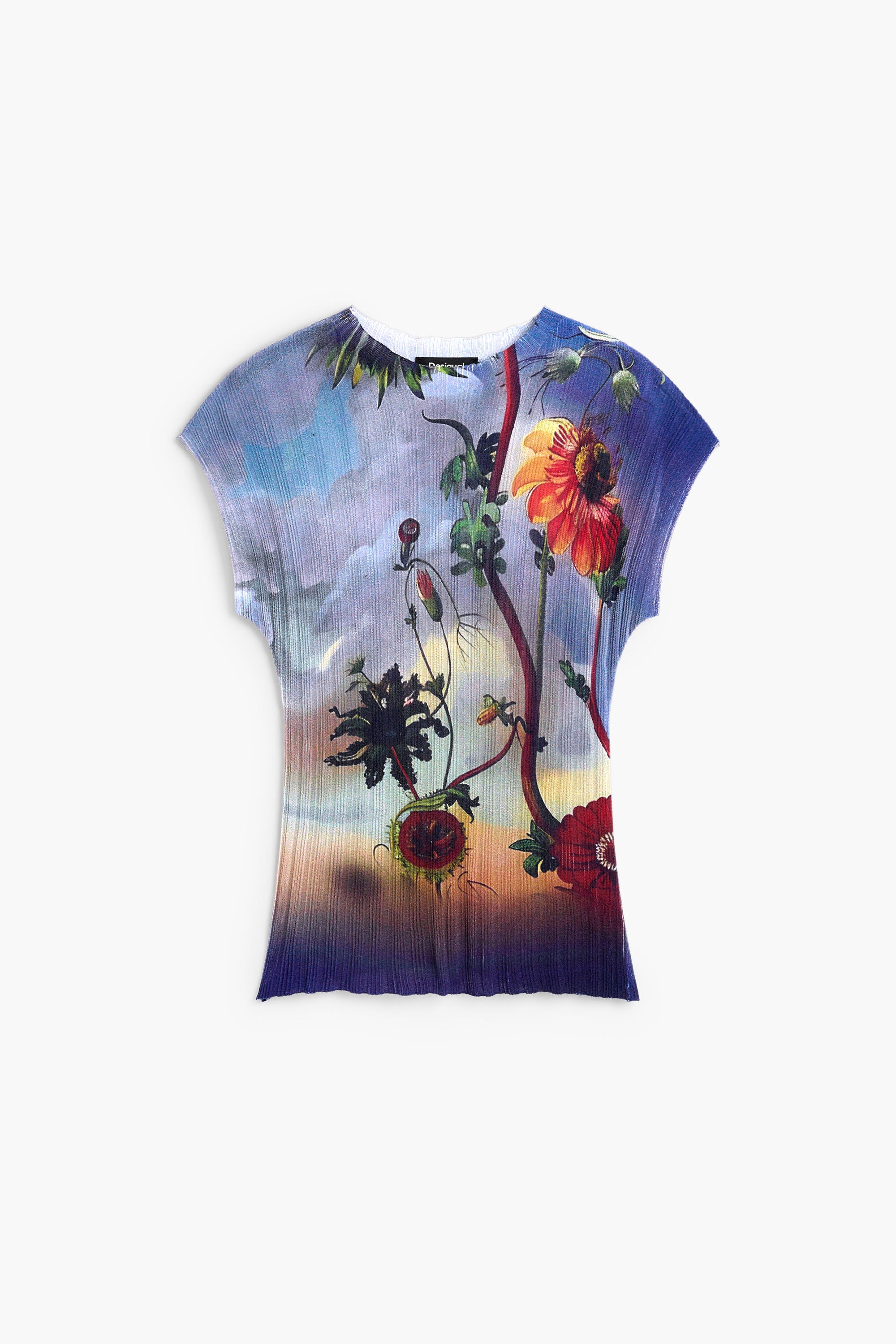 Desigual- Printed Ribbed T-shirt in Midnight Blue