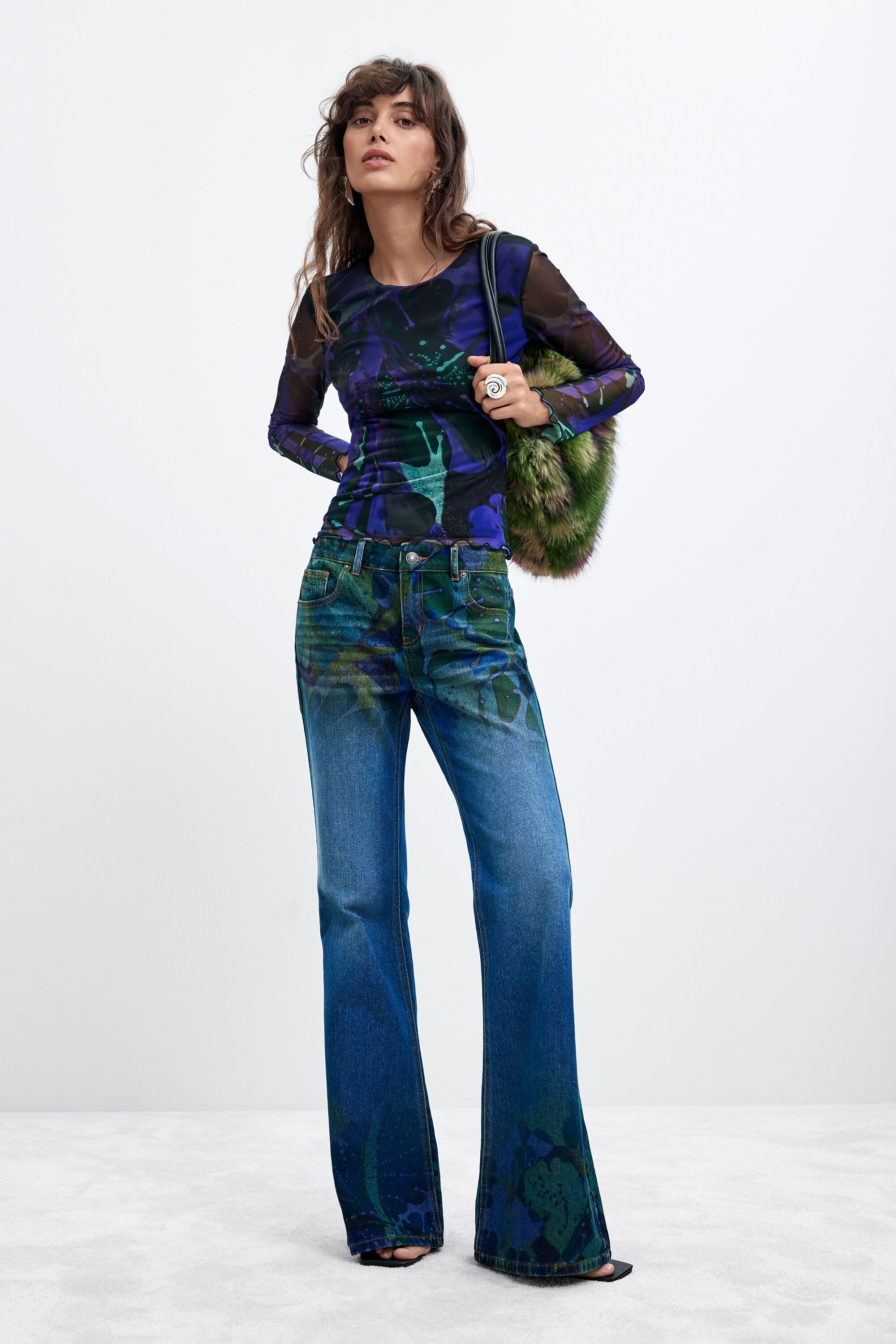 Desigual- Printed Tulle T-shirt M. C. Lacroix in Ultra Blue