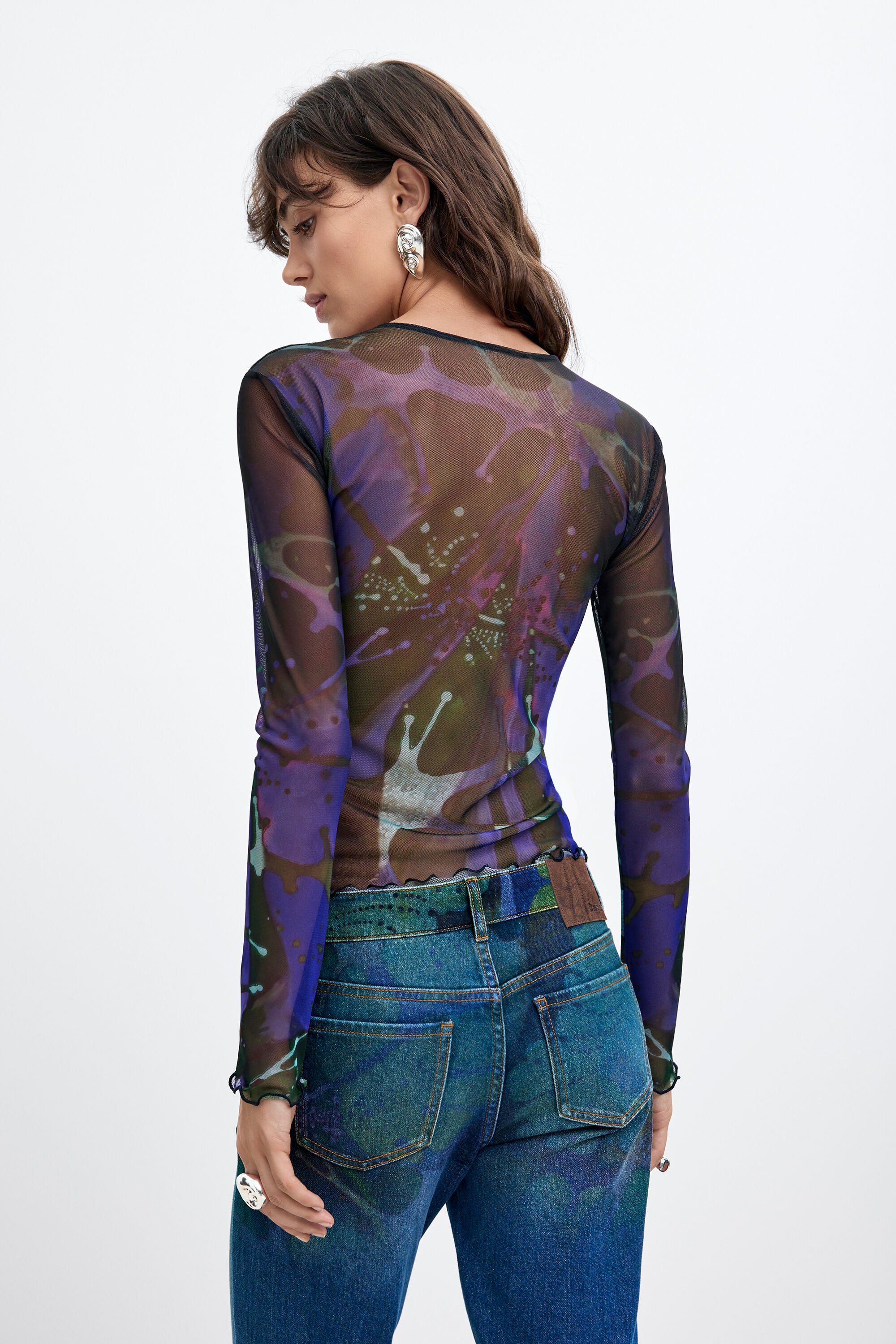 Desigual- Printed Tulle T-shirt M. C. Lacroix in Ultra Blue
