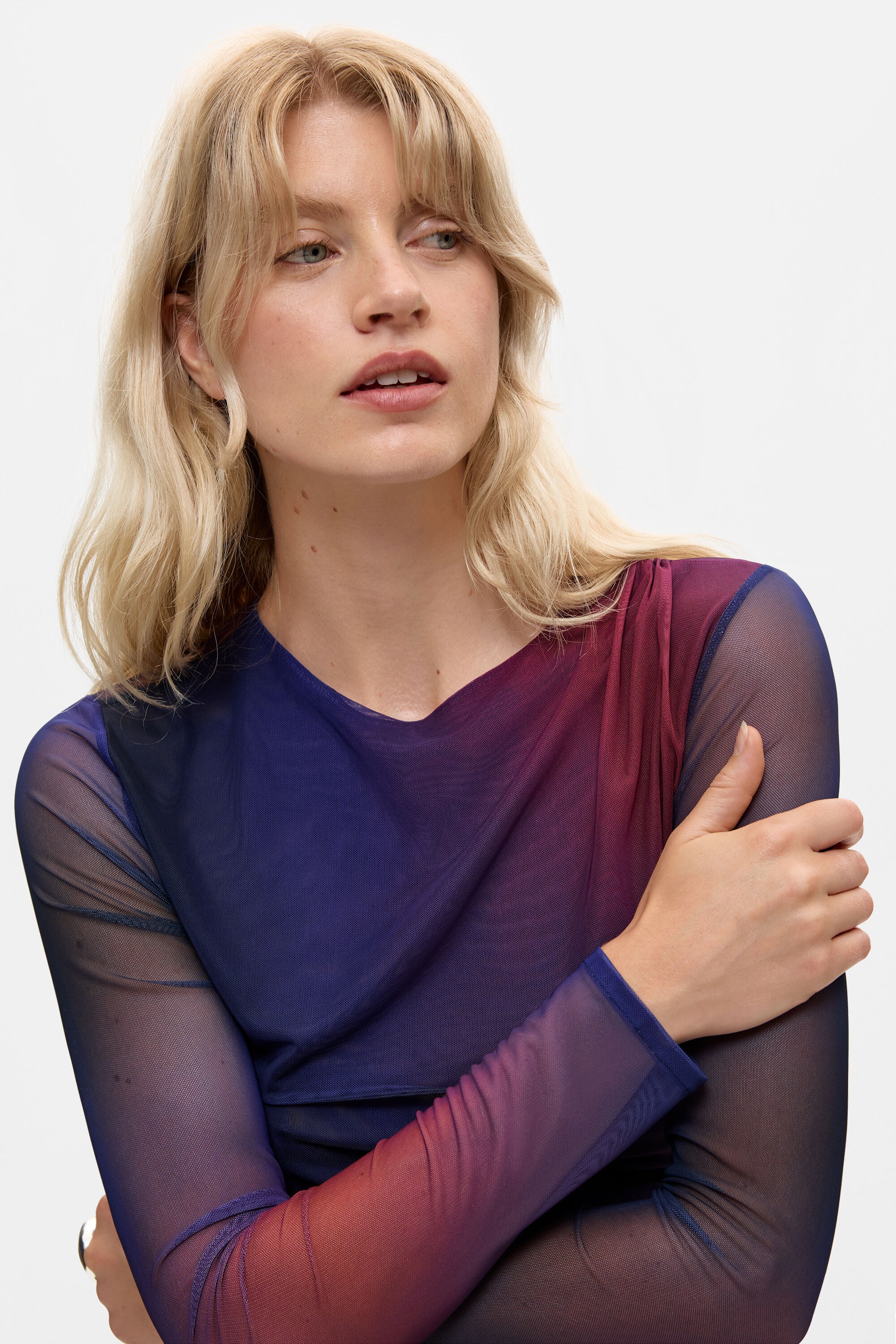 Desigual- Draped Long Sleeve T-Shirt in Crown Jewel