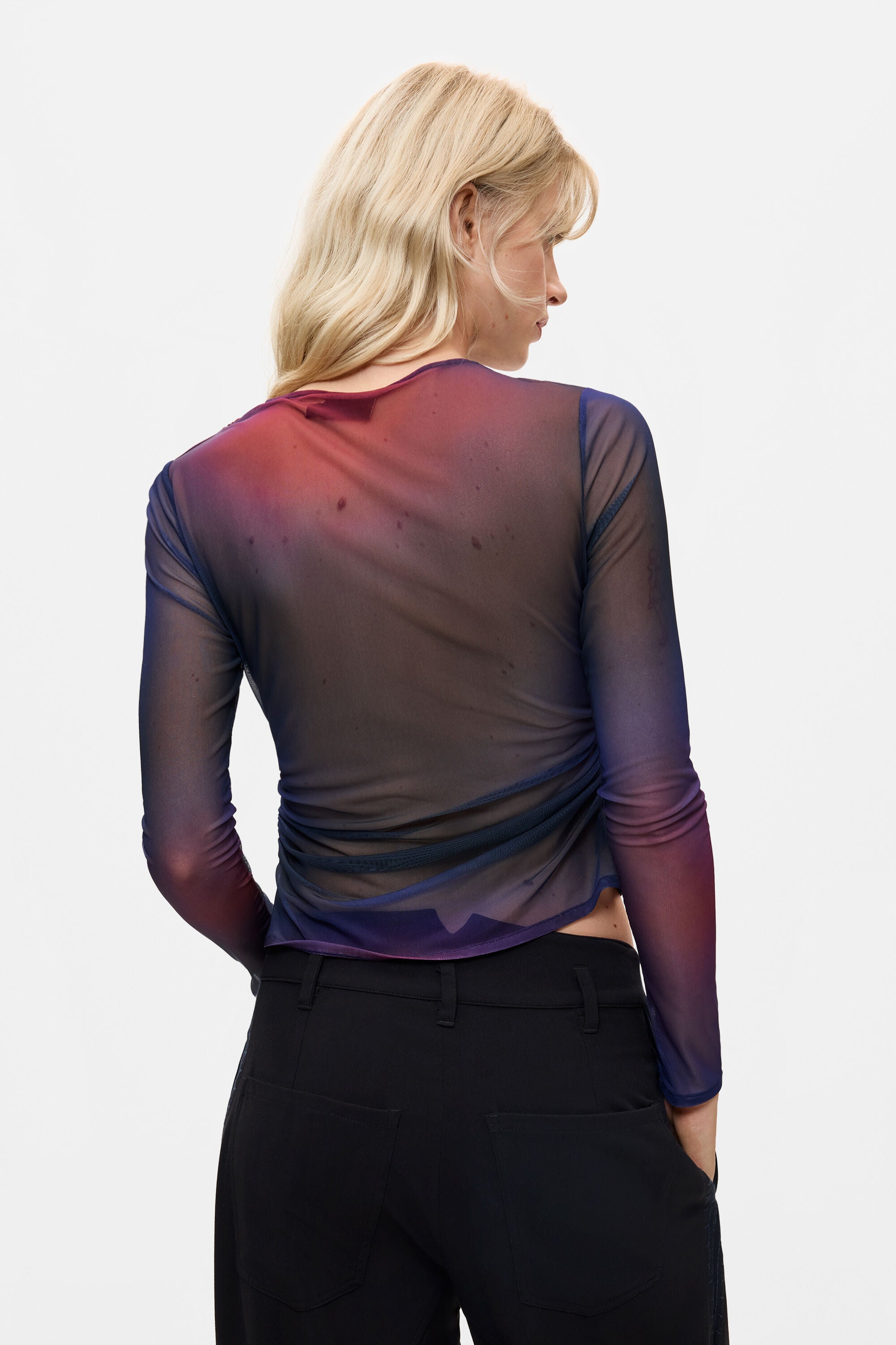 Desigual- Draped Long Sleeve T-Shirt in Crown Jewel