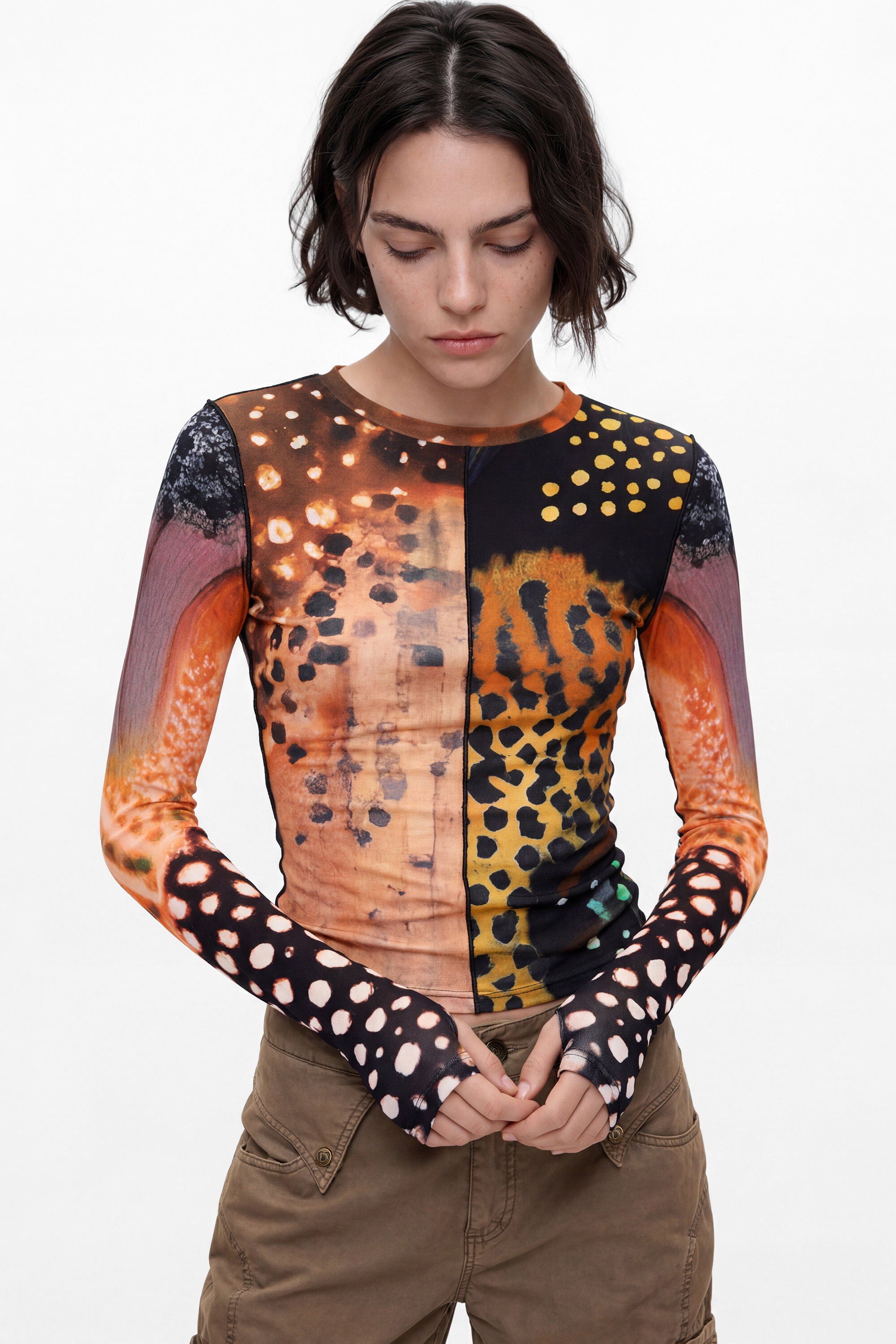 Desigual- Printed Long Sleeve T-Shirt in Tutti Frutti