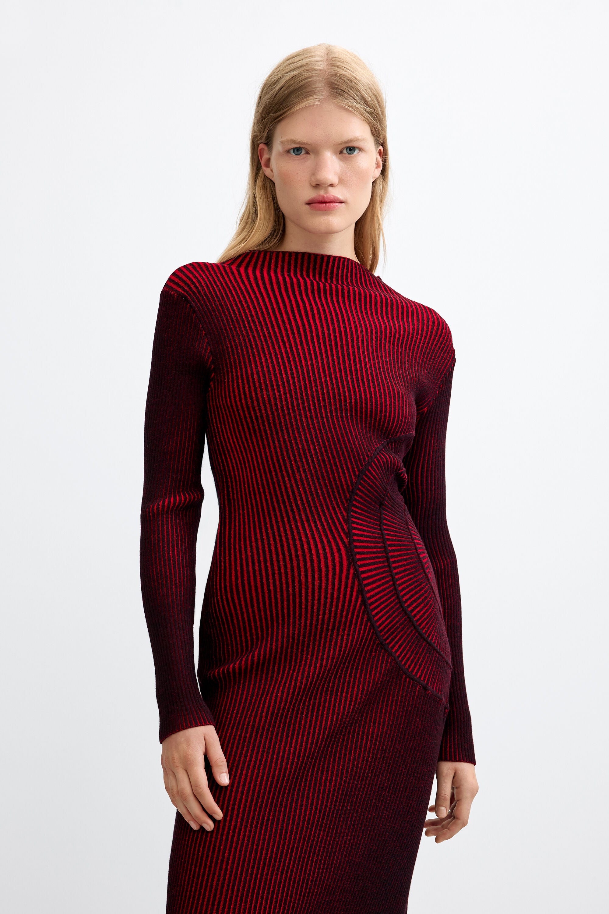 Desigual- Shimmering Knit Midi Dress in Dark Red
