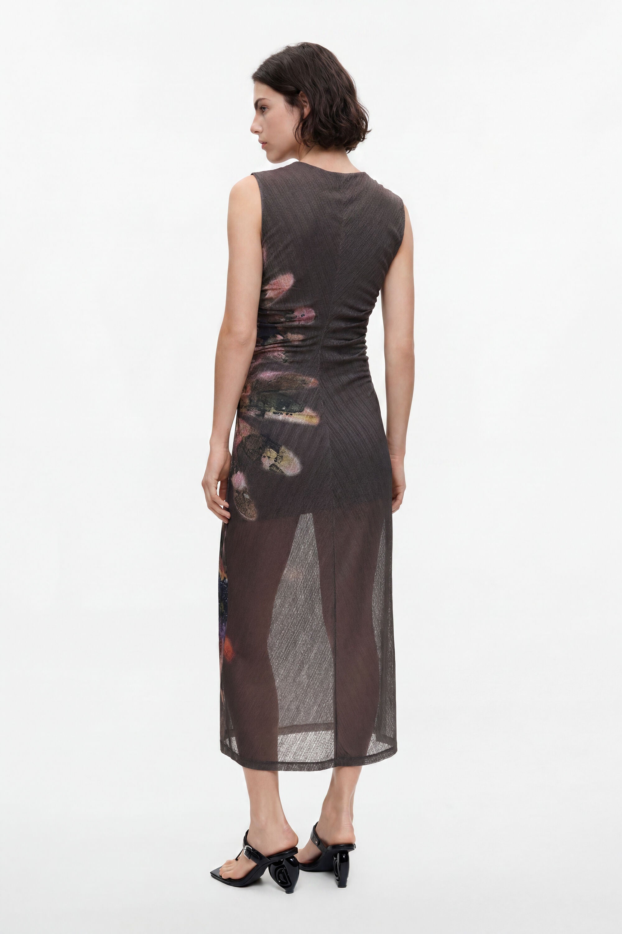 Desigual- Floral Print Midi Dress in Ocean Grey