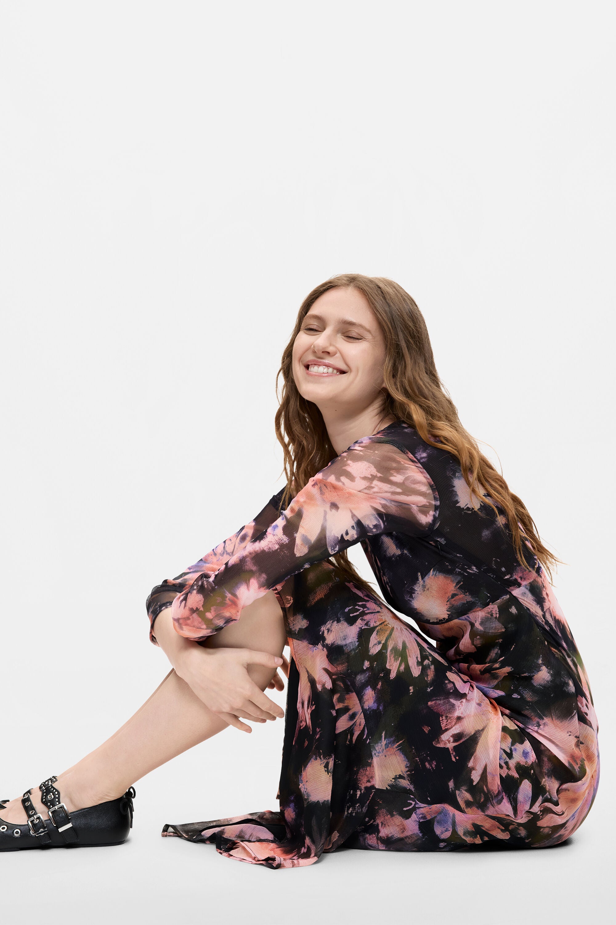 Desigual- Long-Sleeve Asymmetric Midi Dress in Tutti Frutti