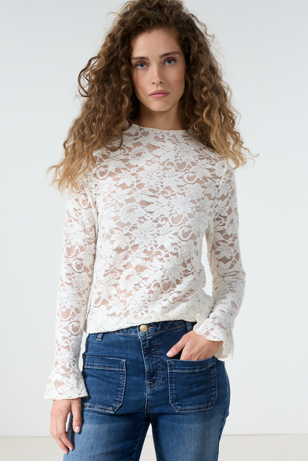Tramontana- Velvet Stretch Lace Top