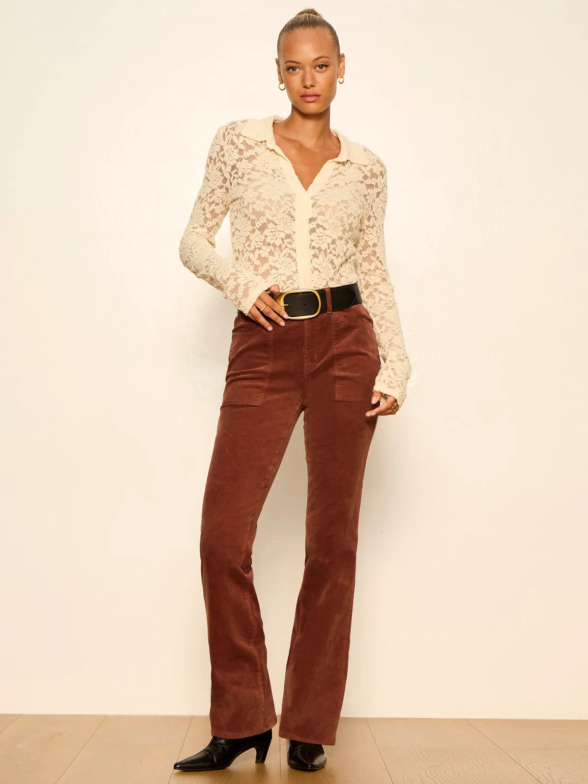 Sanctuary- Play Date Bootcut Corduroy Pant in Burnt Cocoa
