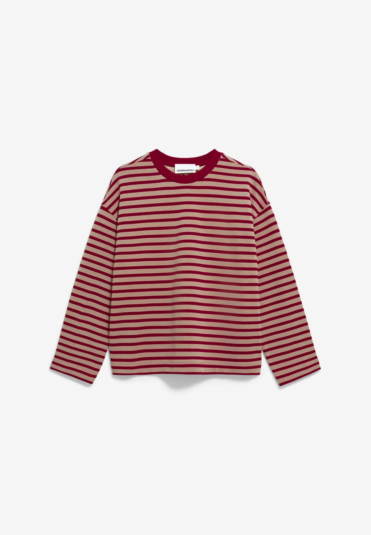 Armed Angels- Frankaa Maarlen Stripe Sweatshirt in Velvet Red-Honey Reed