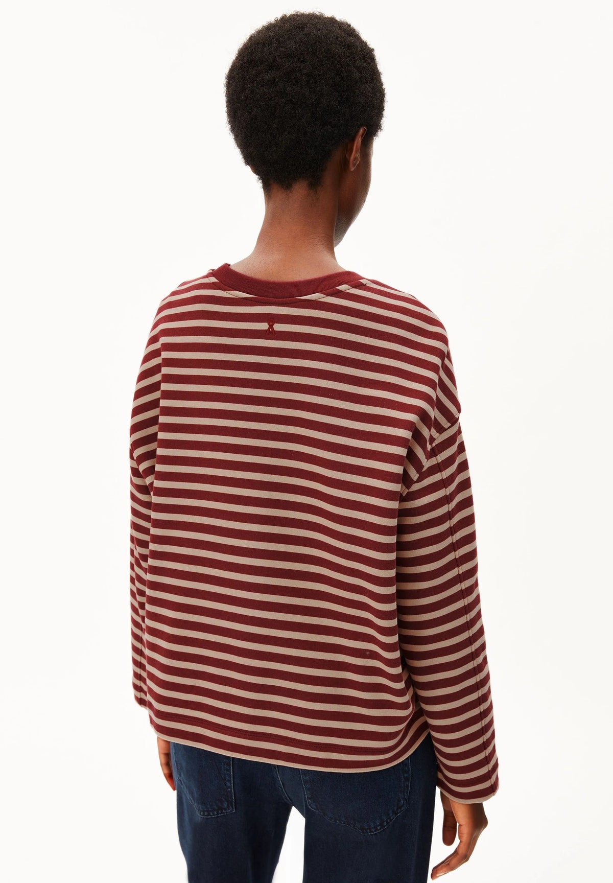 Armed Angels- Frankaa Maarlen Stripe Sweatshirt in Velvet Red-Honey Reed