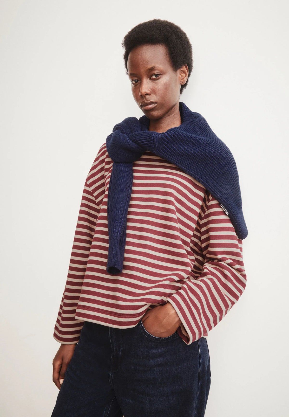 Armed Angels- Frankaa Maarlen Stripe Sweatshirt in Velvet Red-Honey Reed