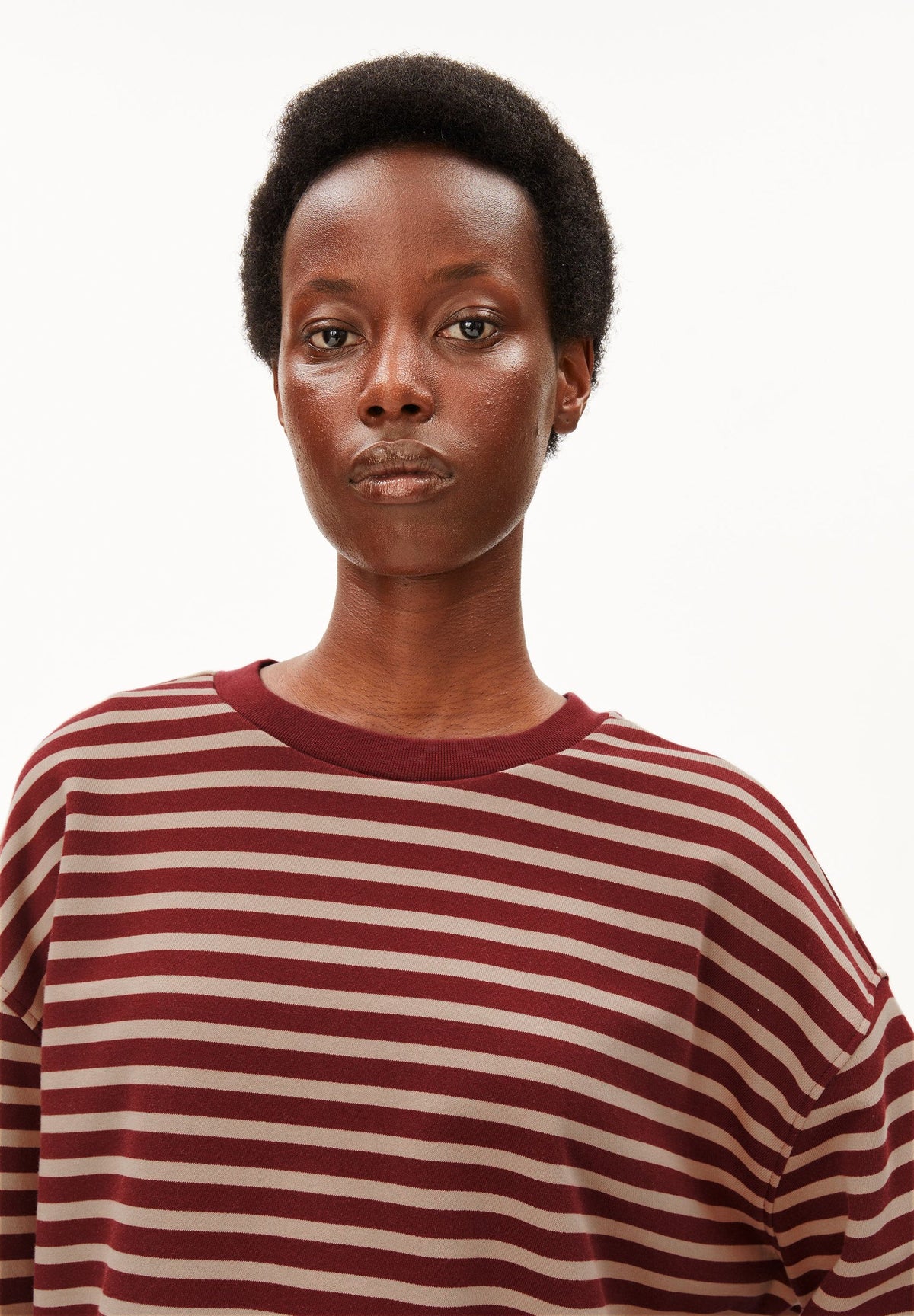 Armed Angels- Frankaa Maarlen Stripe Sweatshirt in Velvet Red-Honey Reed