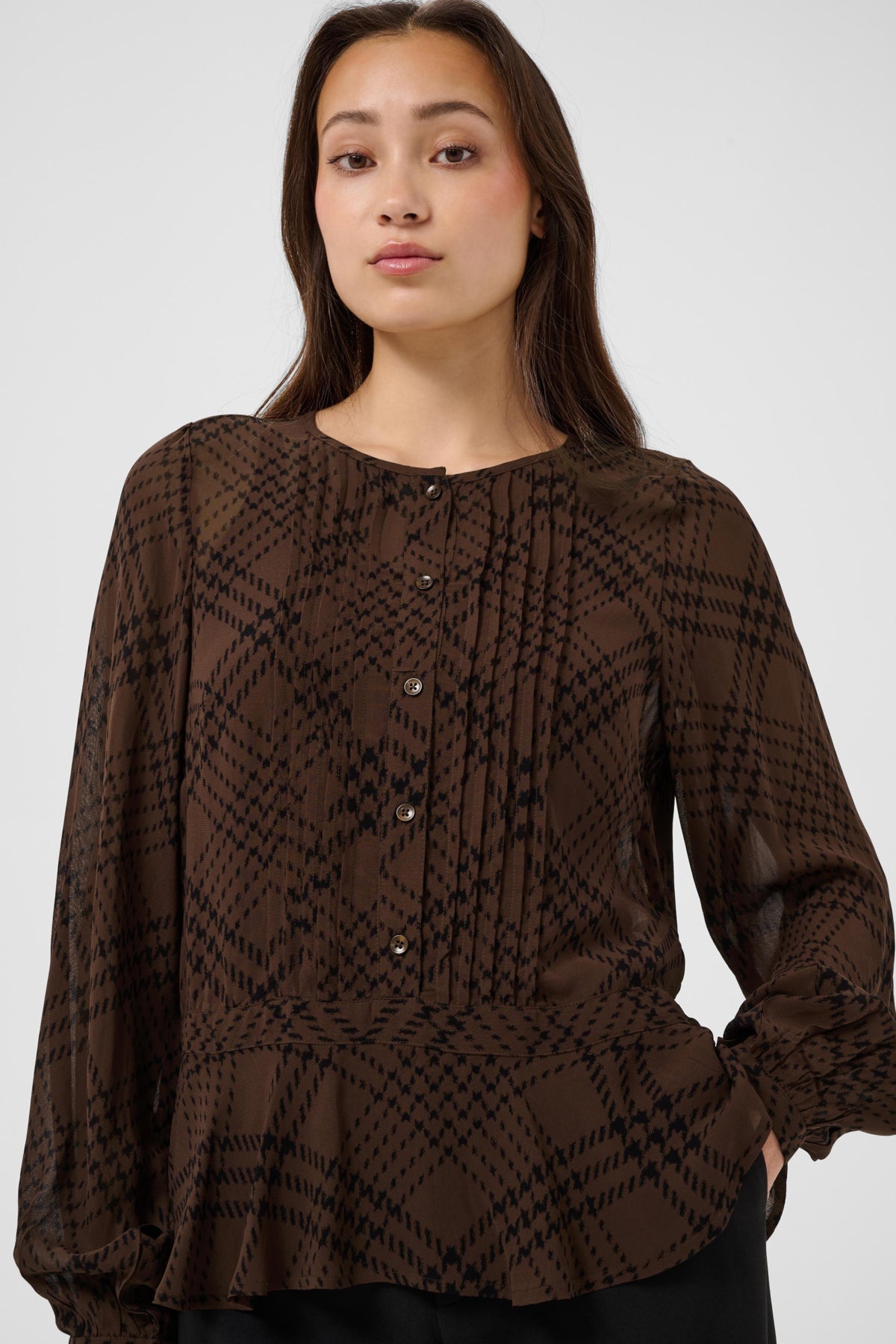 Part Two- Cantaline Blouse in Brown Check Print