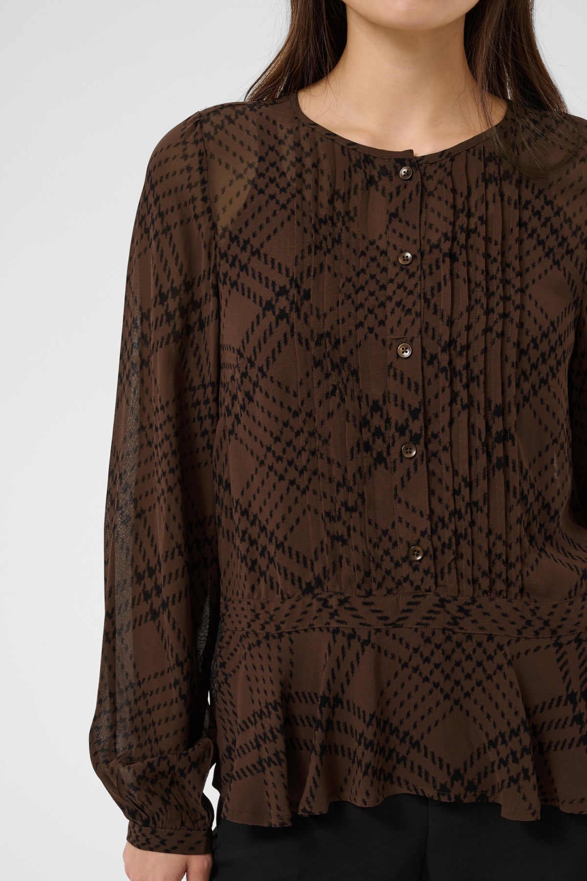 Part Two- Cantaline Blouse in Brown Check Print
