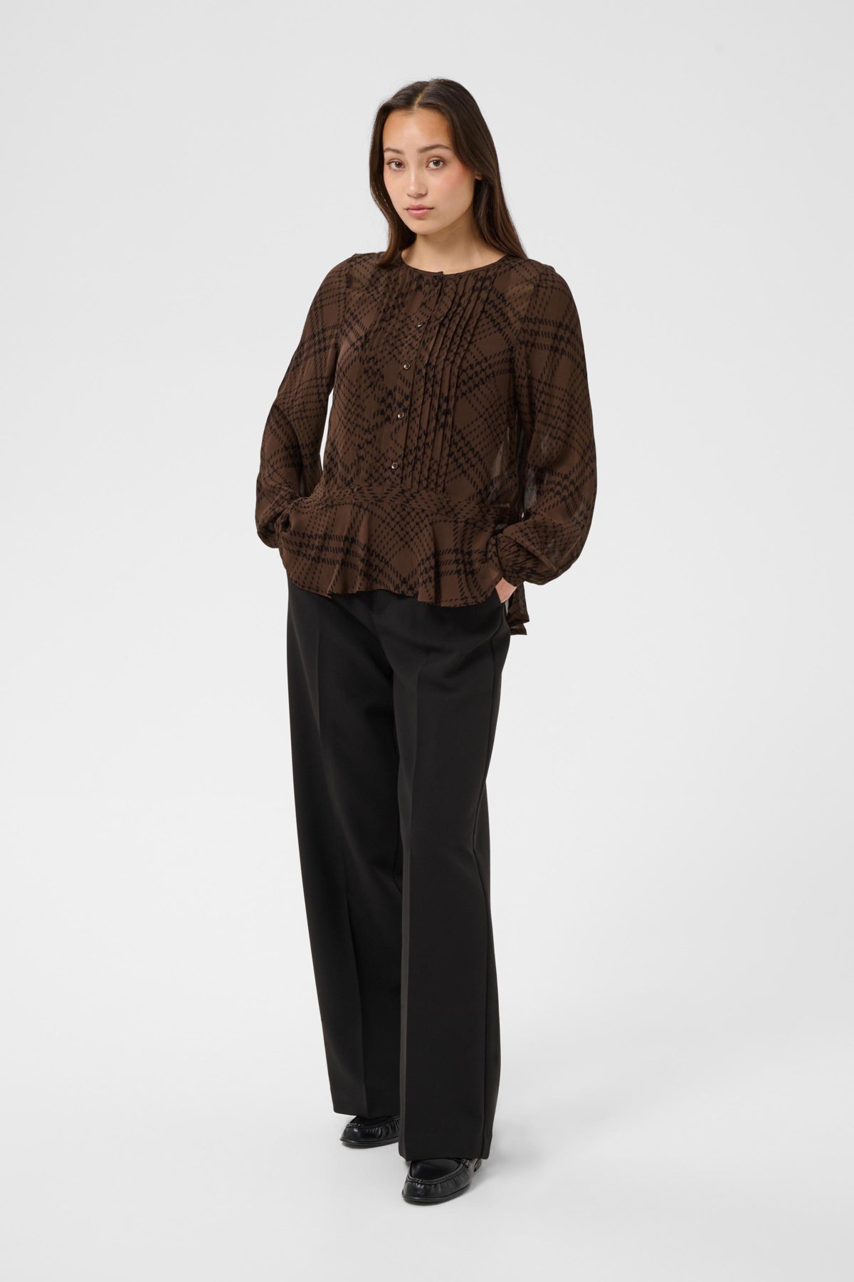 Part Two- Cantaline Blouse in Brown Check Print