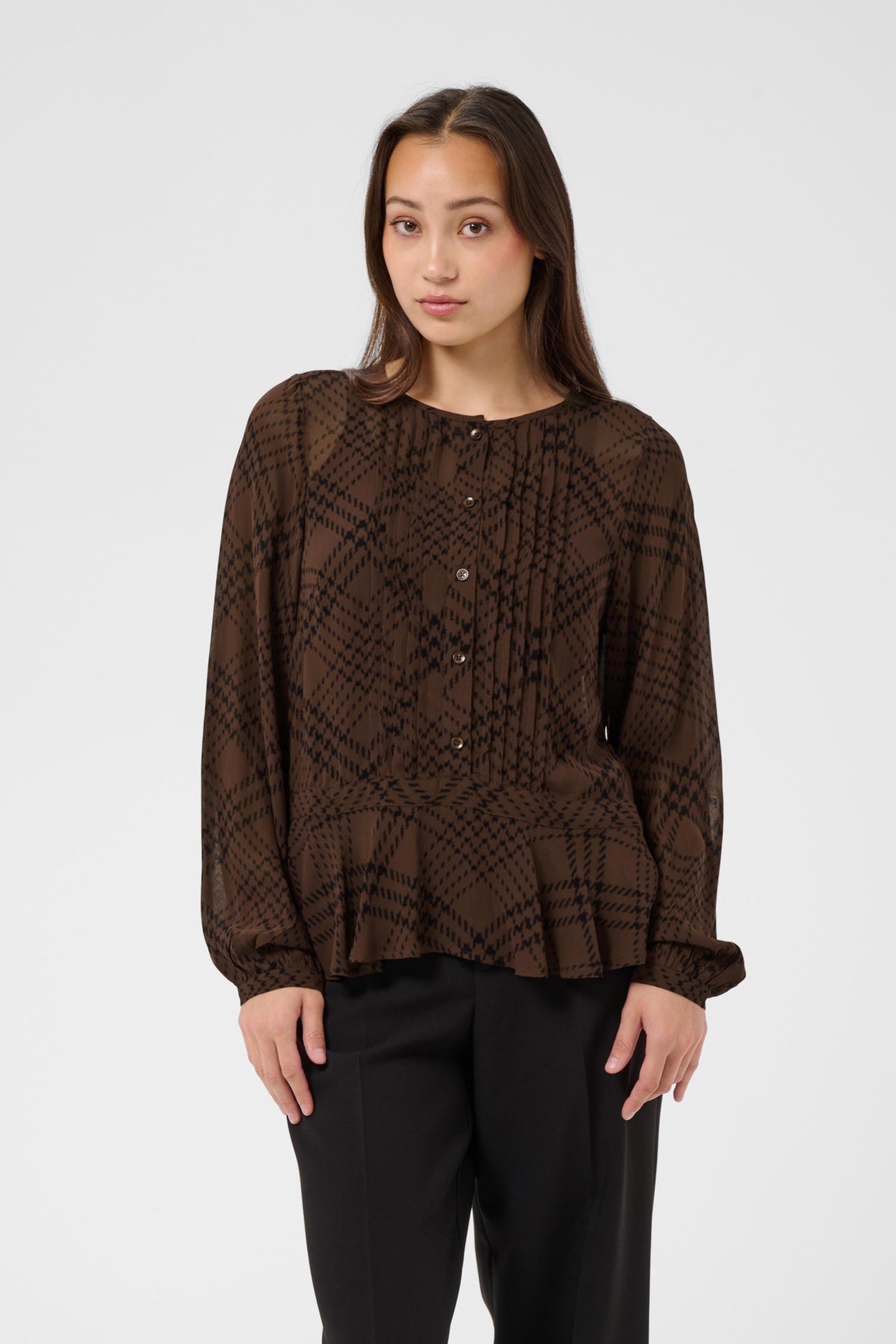 Part Two- Cantaline Blouse in Brown Check Print