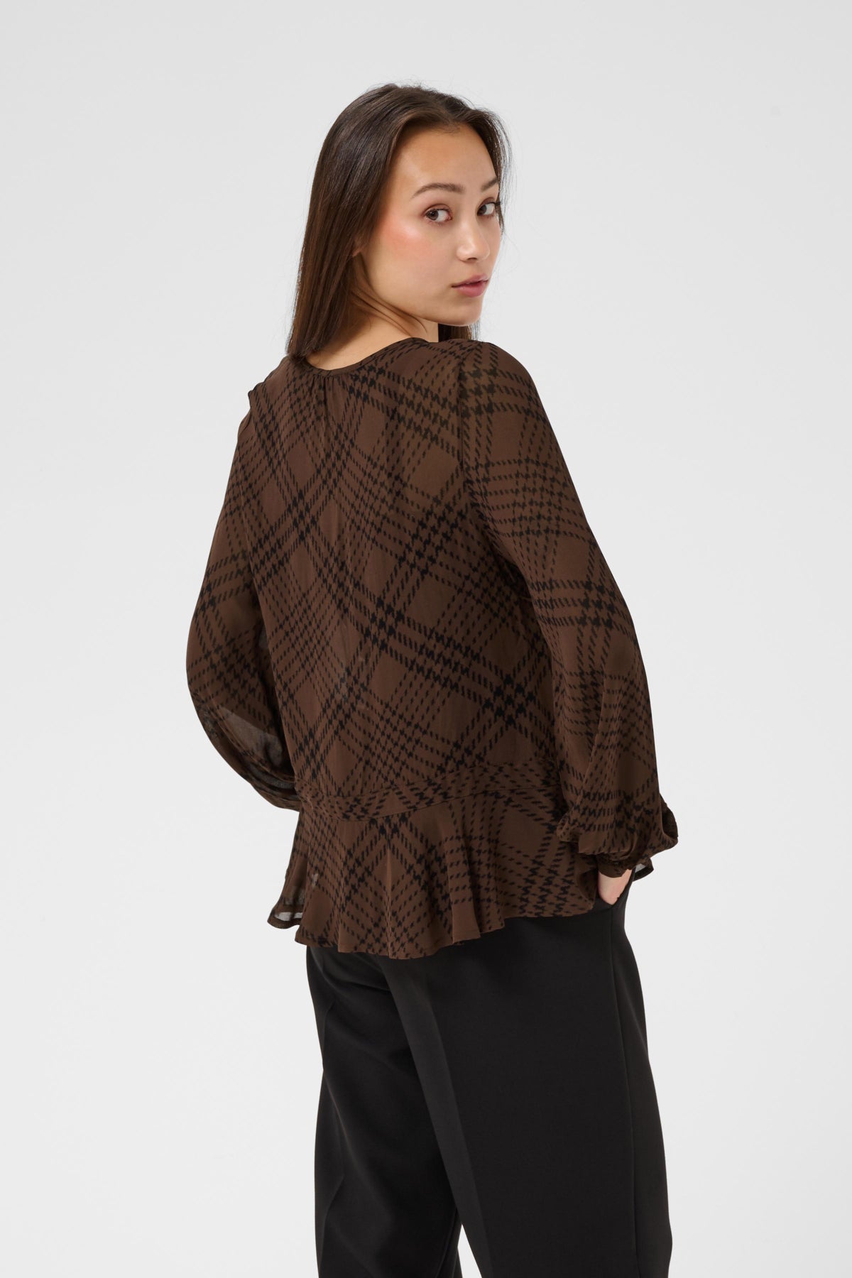 Part Two- Cantaline Blouse in Brown Check Print