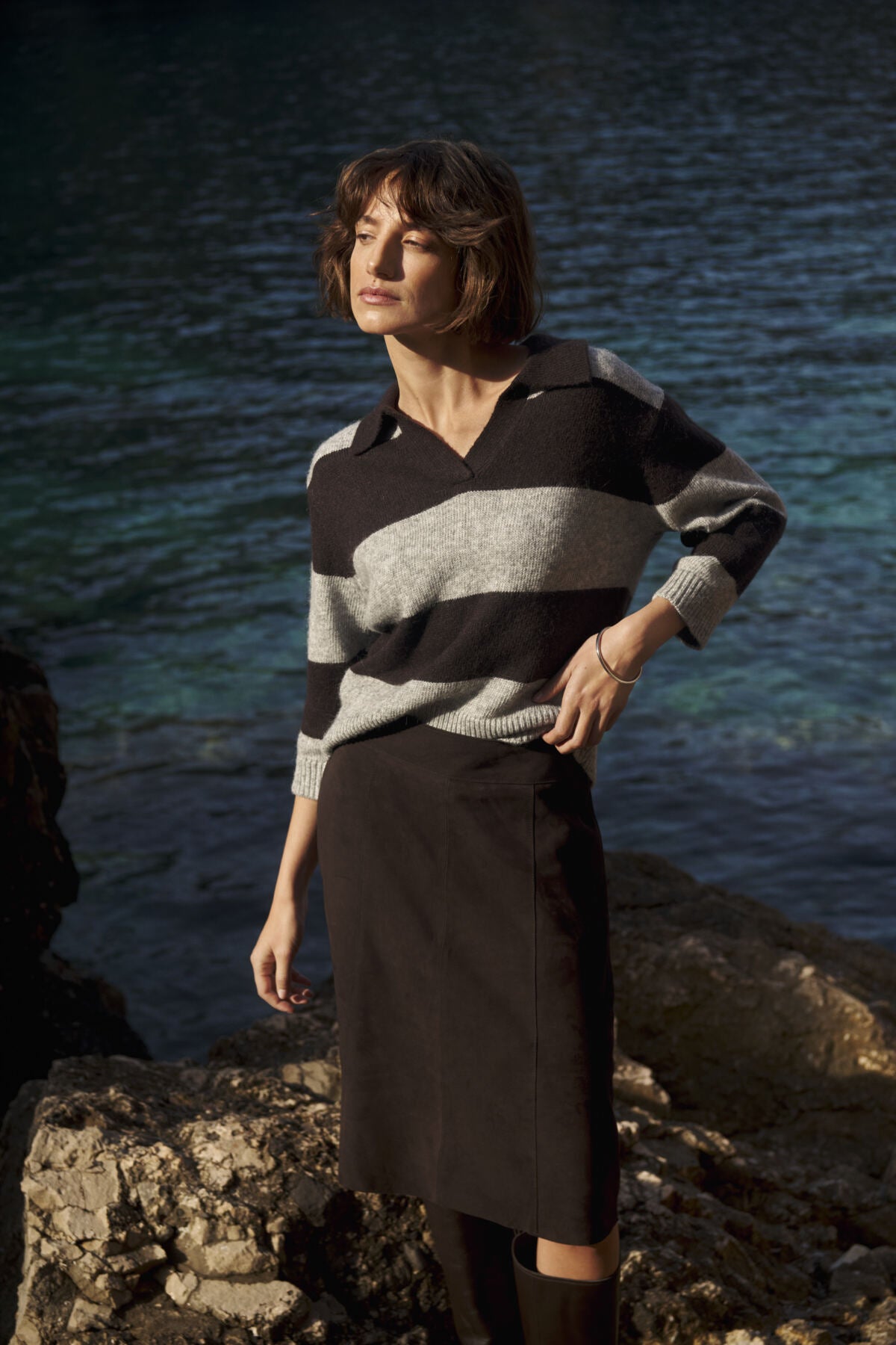Part Two- Charlott Striped Pullover in Mole