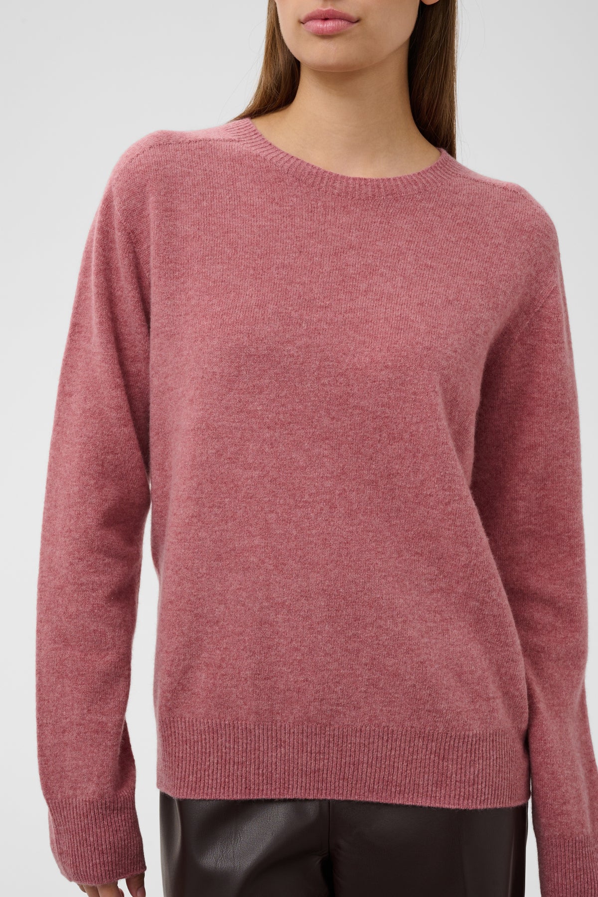 Soaked In Luxury- Sida Crewneck Wool Sweater in Mauvewood Melange