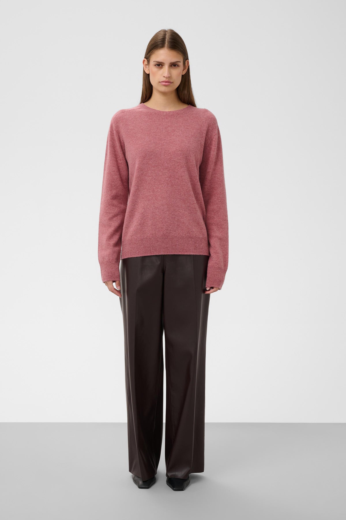 Soaked In Luxury- Sida Crewneck Wool Sweater in Mauvewood Melange