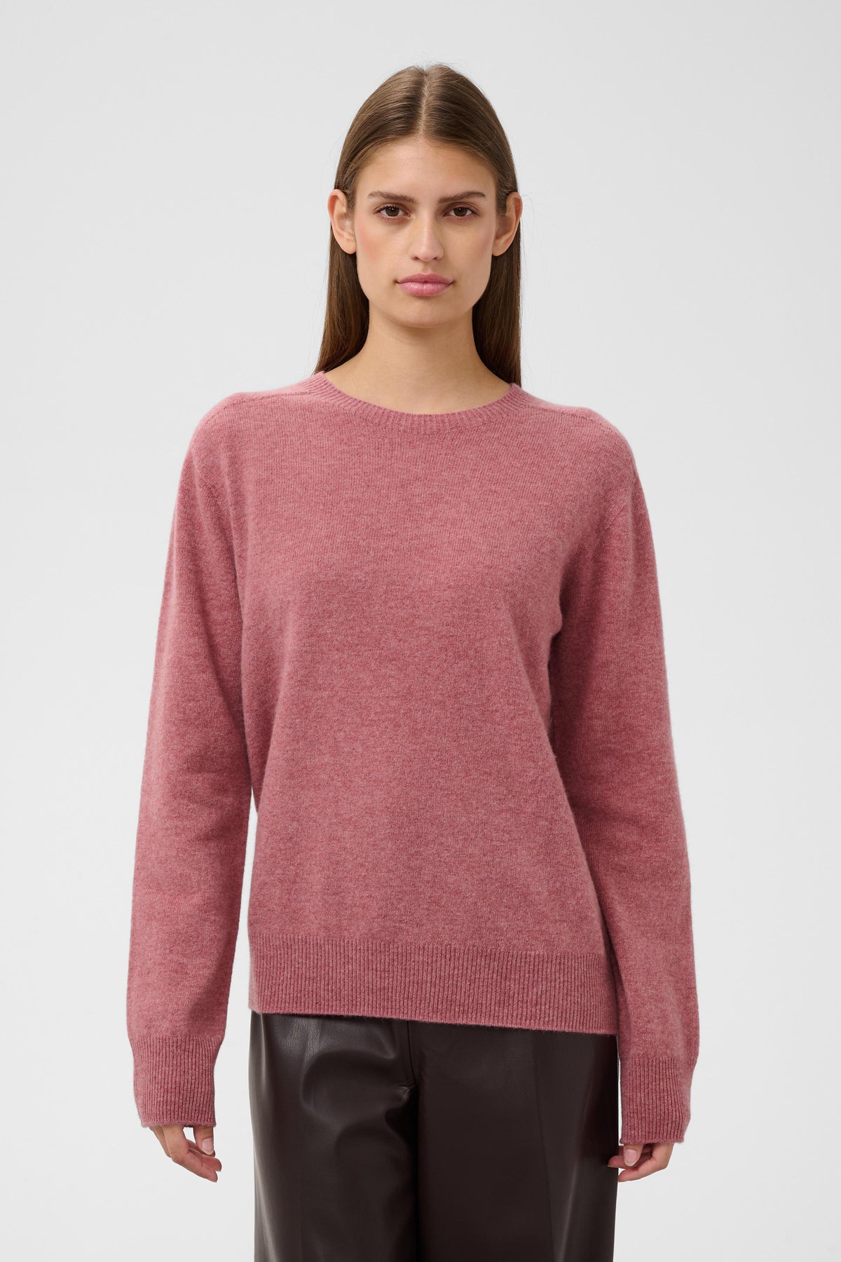 Soaked In Luxury- Sida Crewneck Wool Sweater in Mauvewood Melange