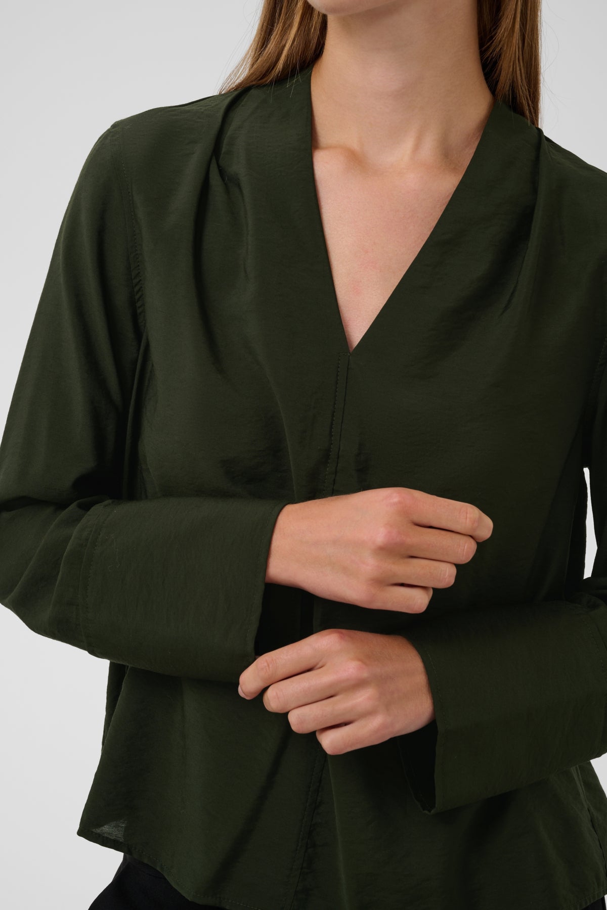 Soaked In Luxury- Leodora Merapi V-Neck Blouse in Rosin