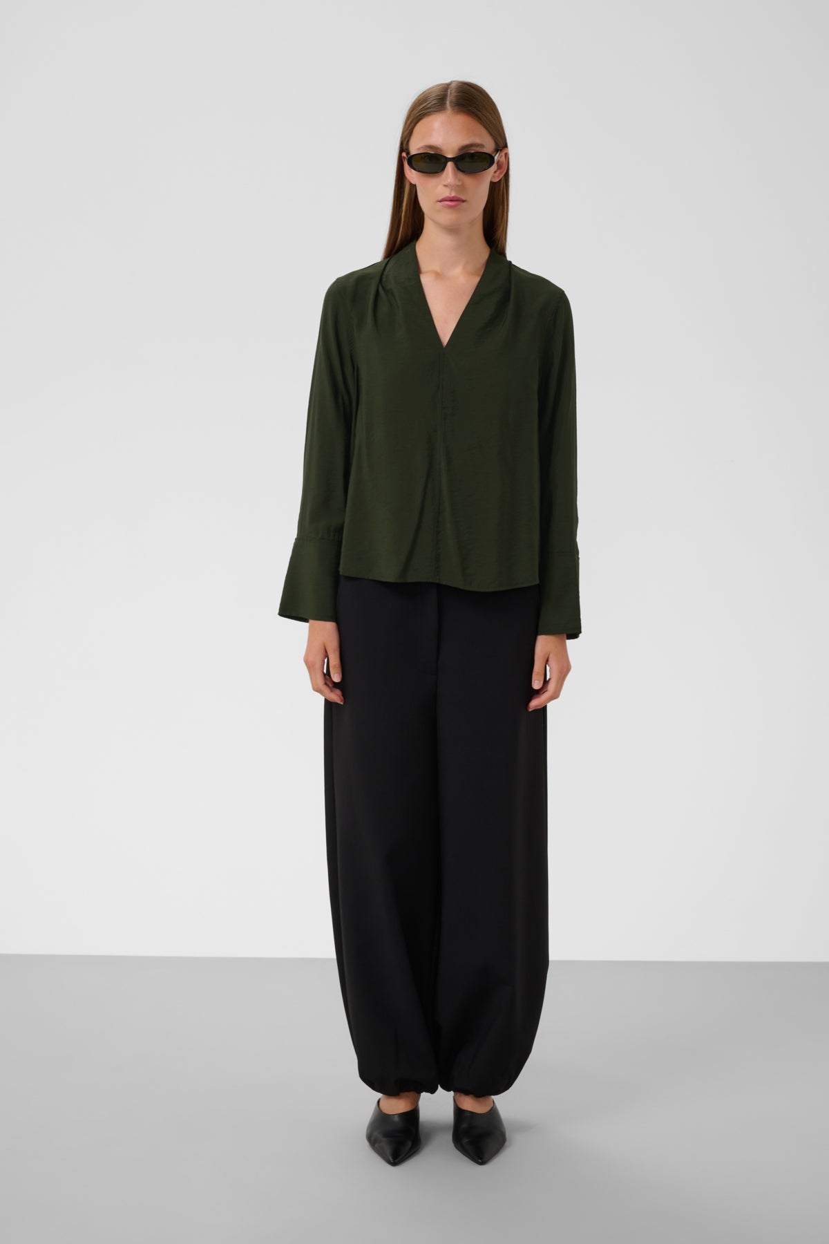 Soaked In Luxury- Leodora Merapi V-Neck Blouse in Rosin
