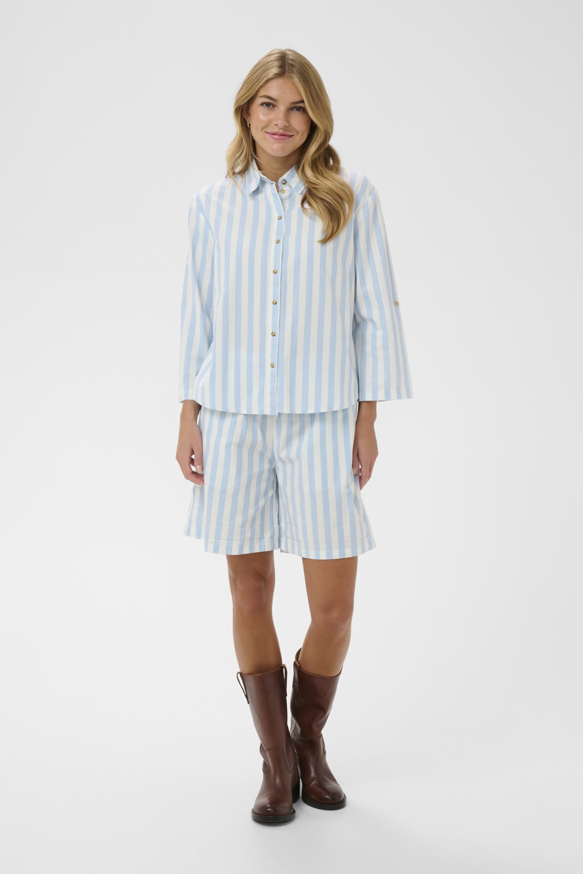 Saint Tropez- Zalinda Blouse in Skyway Ice Stripe