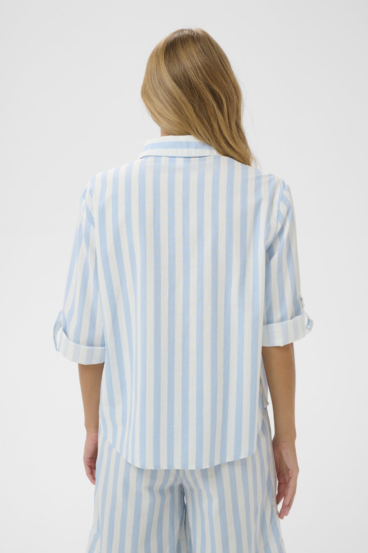Saint Tropez- Zalinda Blouse in Skyway Ice Stripe