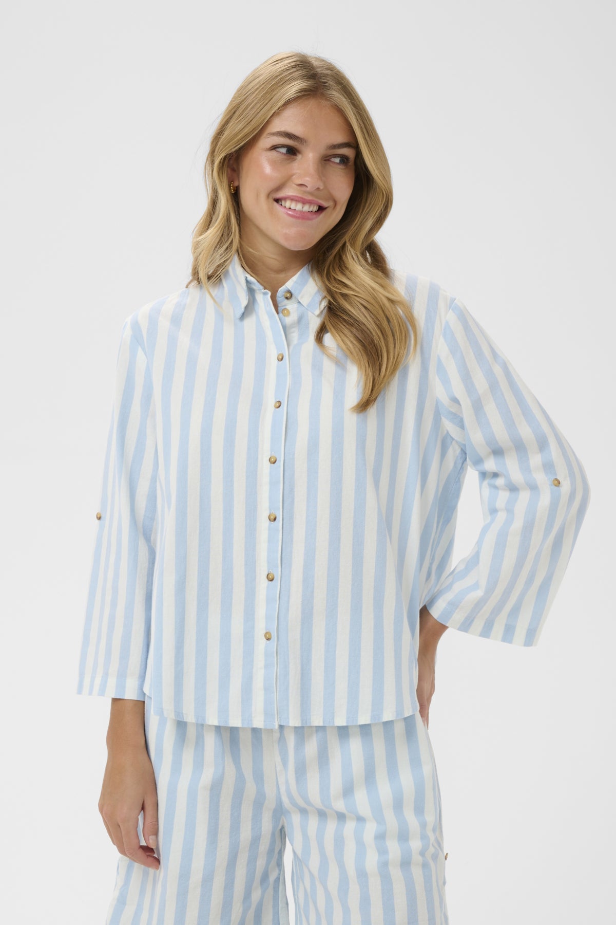 Saint Tropez- Zalinda Blouse in Skyway Ice Stripe