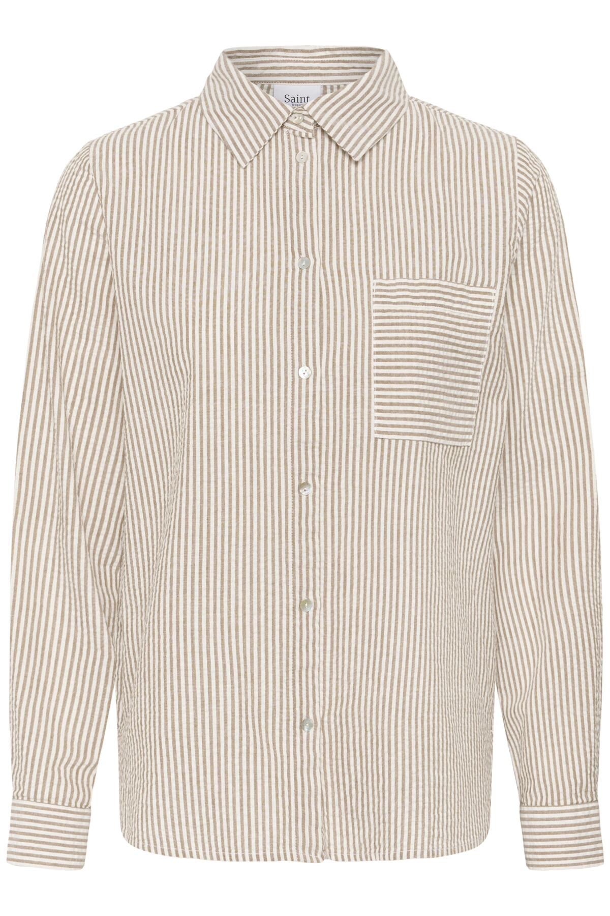 Saint Tropez- Elmiko Striped Blouse in Toasted Coconut