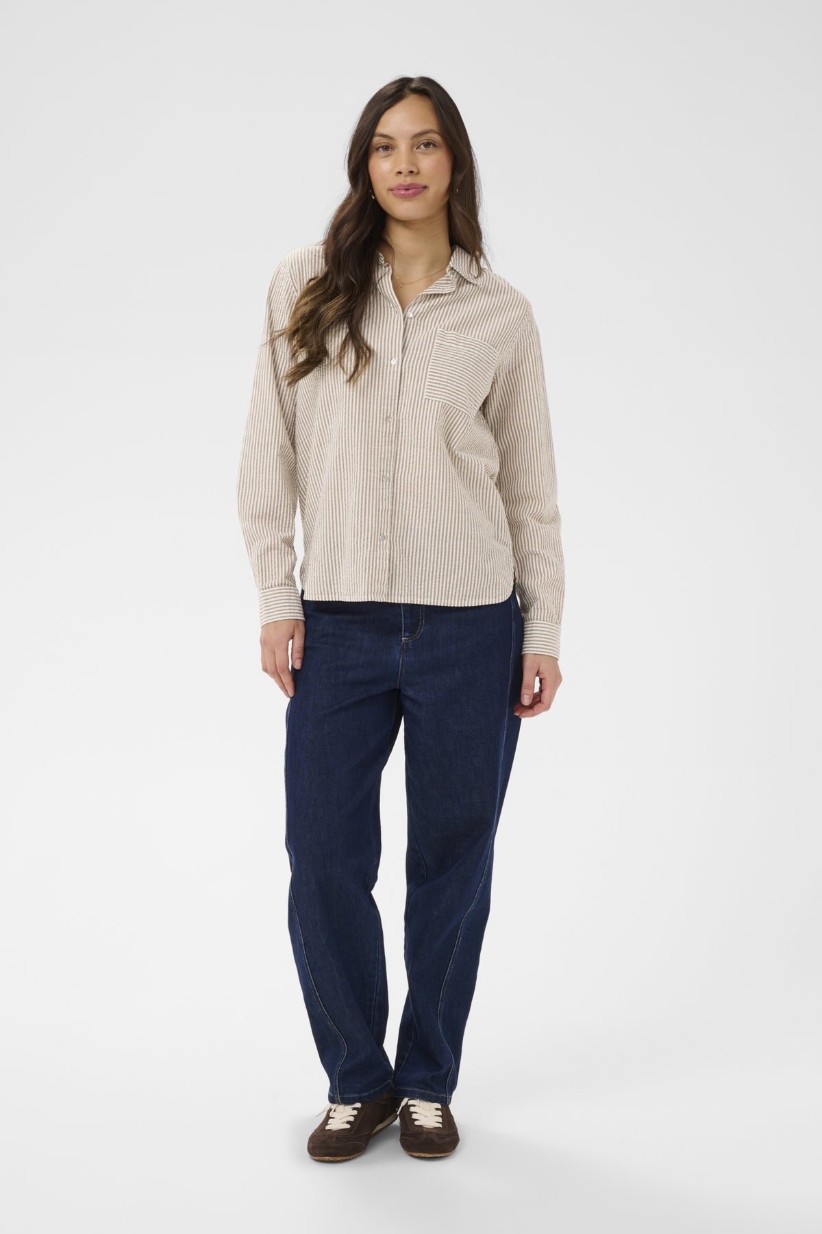 Saint Tropez- Elmiko Striped Blouse in Toasted Coconut