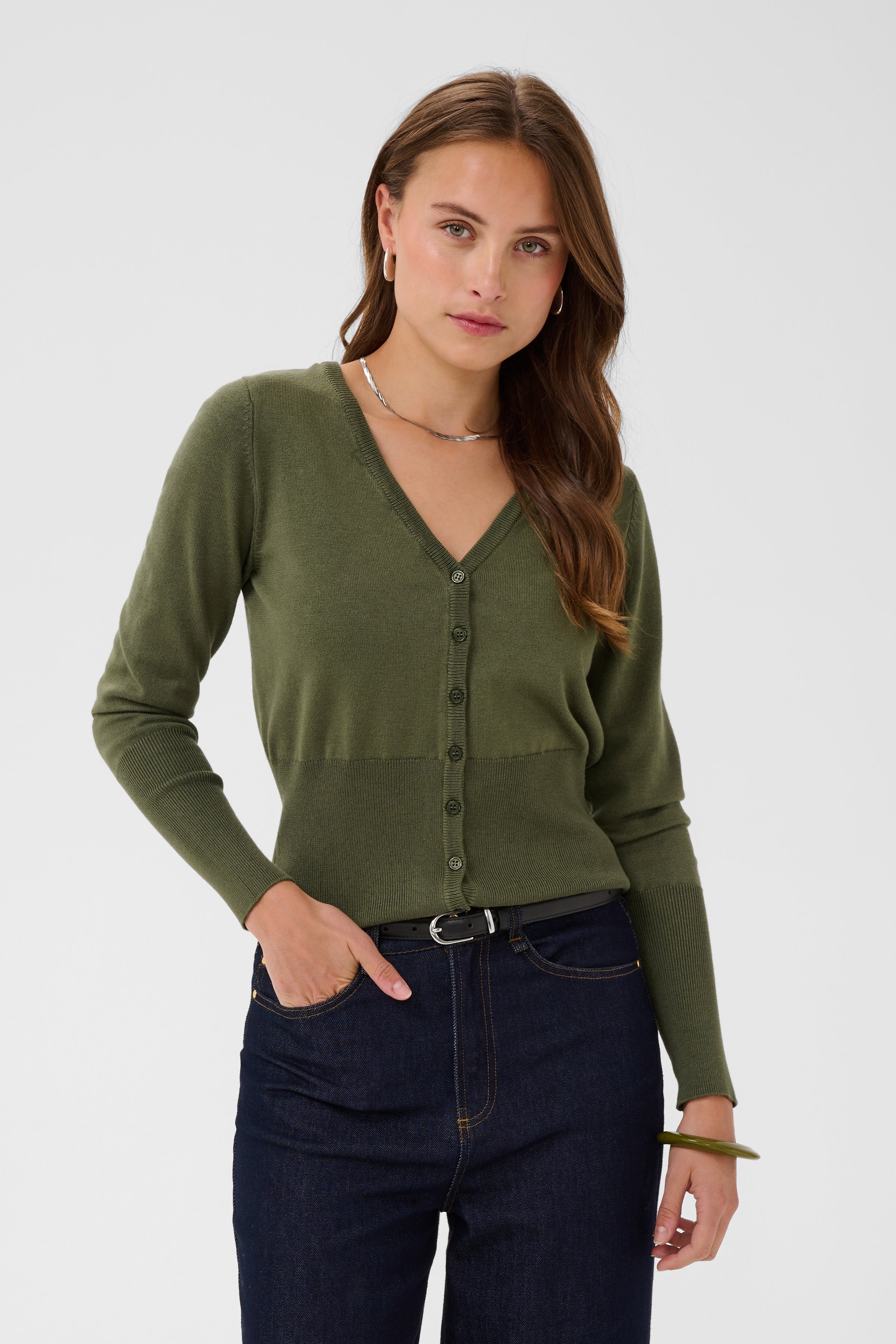 Saint Tropez- Mila V-Neck Slim Cardigan in Four Leaf Clover