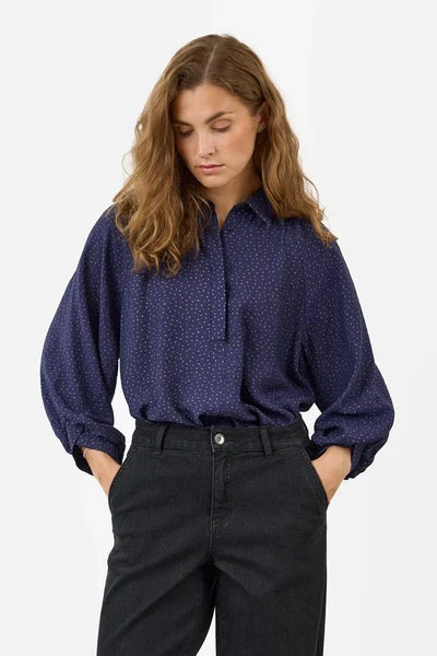 B. Copenhagen- Printed Long Sleeve Blouse in Blue