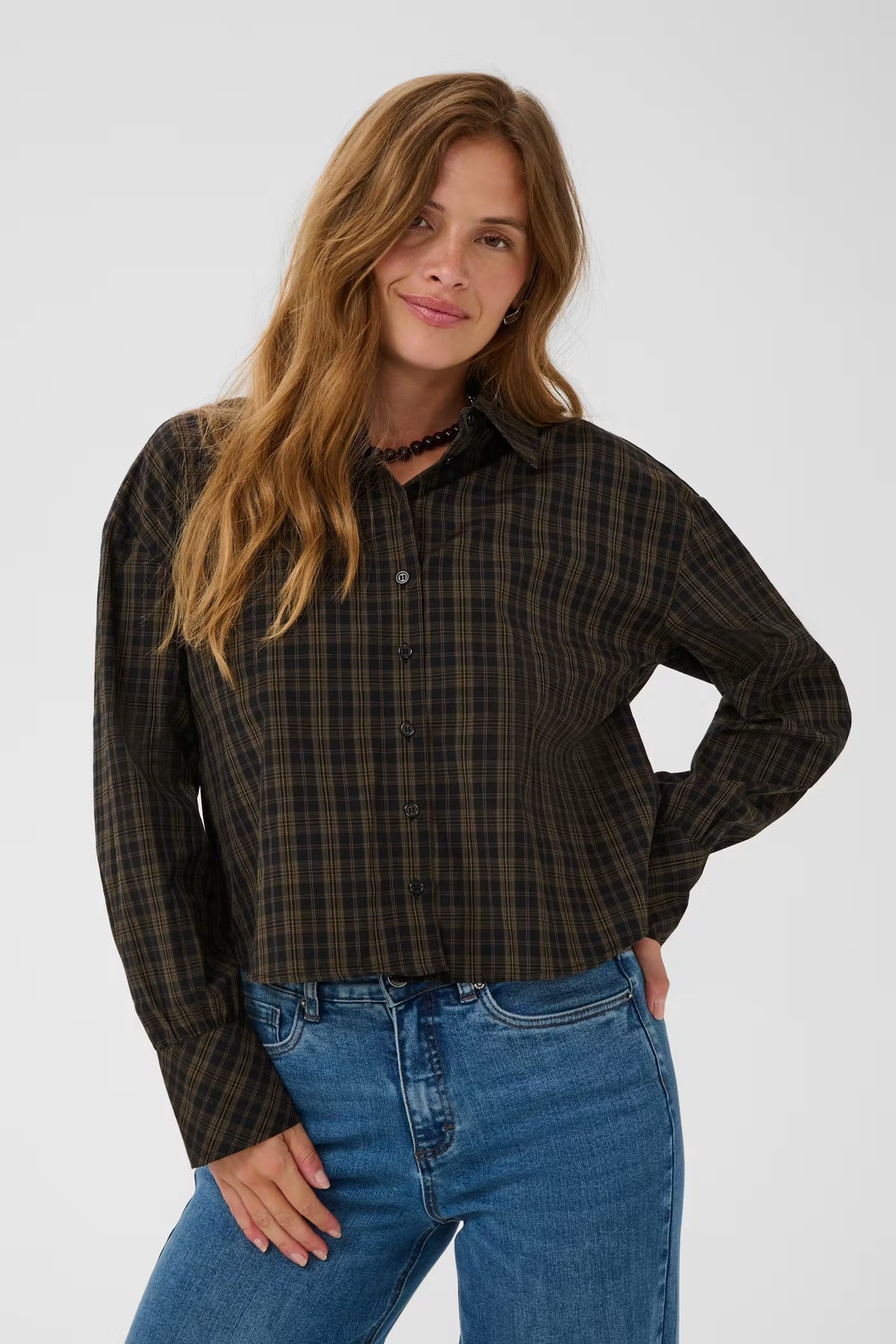 Kaffe- Helie Check Blouse in Black Brown Check