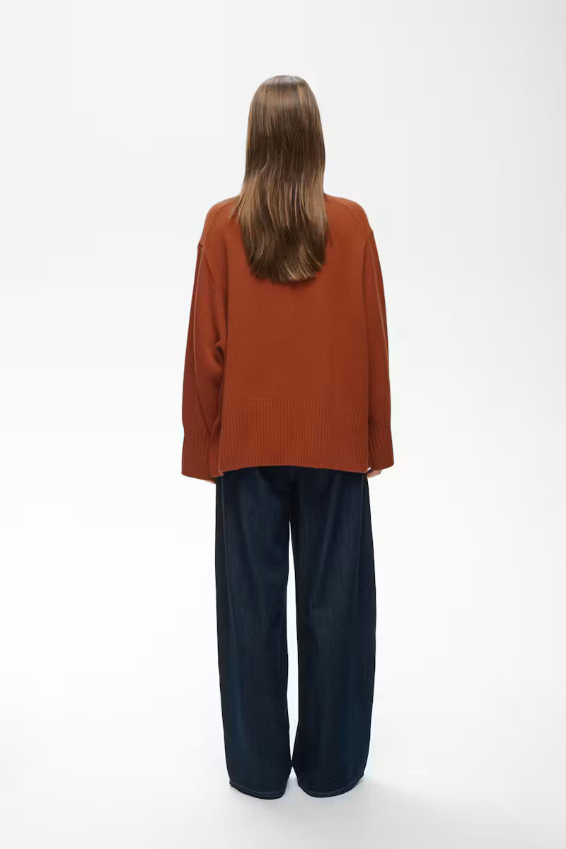 InWear- Geal Kaxy High Neck Wool Sweater in Brandy Brown Melange