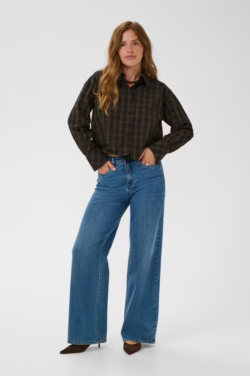 Kaffe- Helie Check Blouse in Black Brown Check