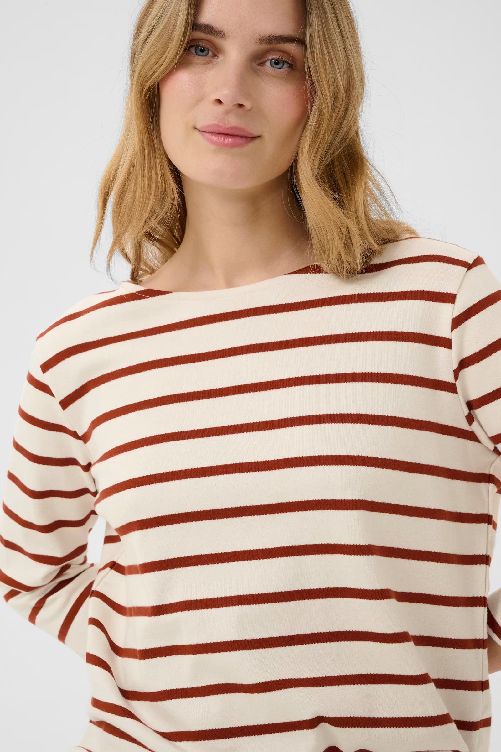 Part Two- Nela T Shirt in  Eggnog and Roasted Russet Stripe Red